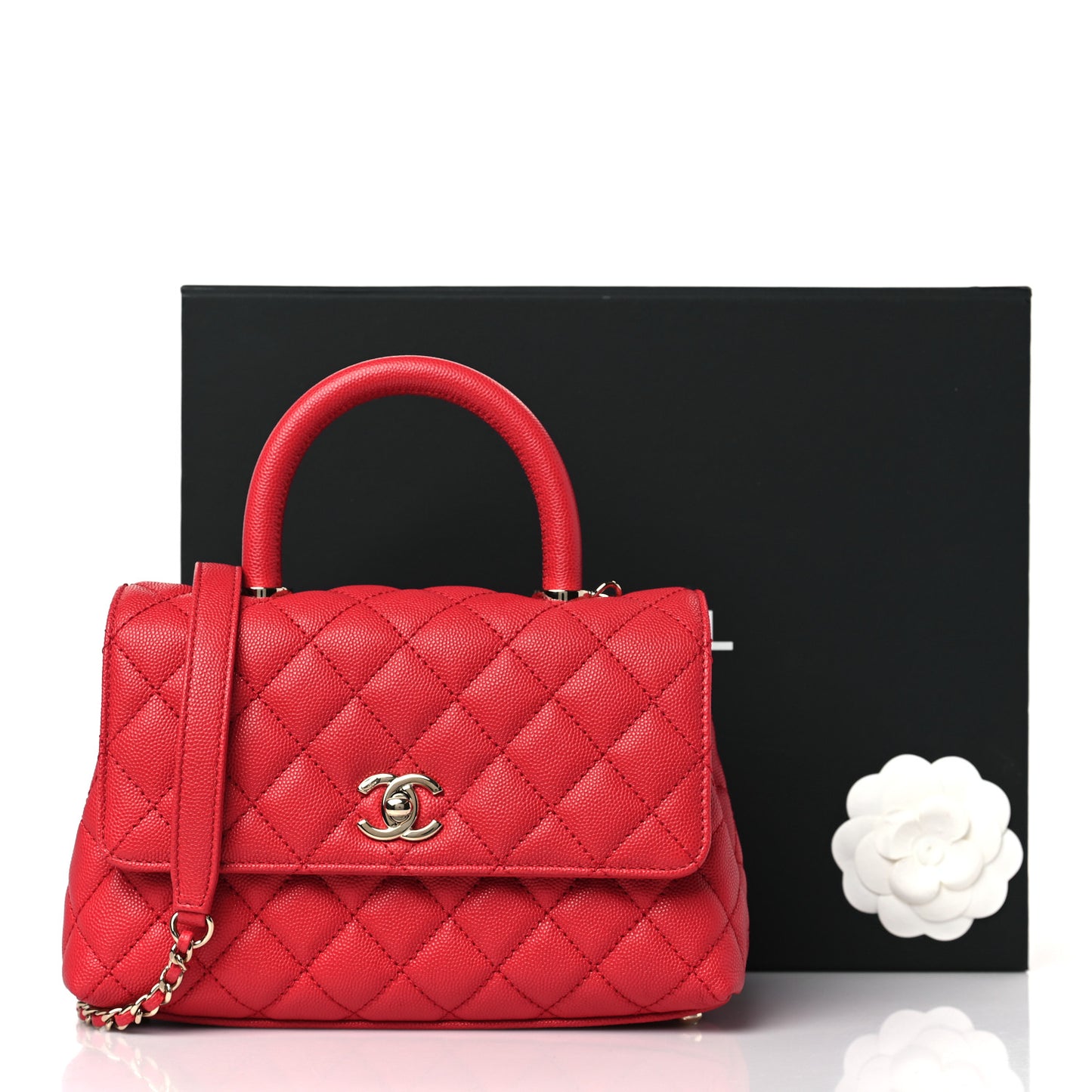 Caviar Quilted Mini Coco Handle Flap Red