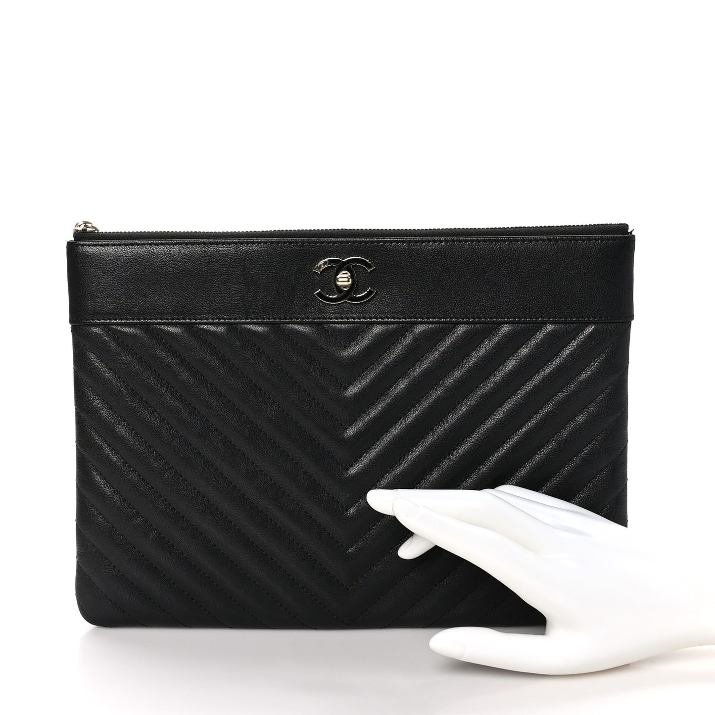 Sheepskin Chevron Quilted Large Vintage Mademoiselle Cosmetic Case Anthracite