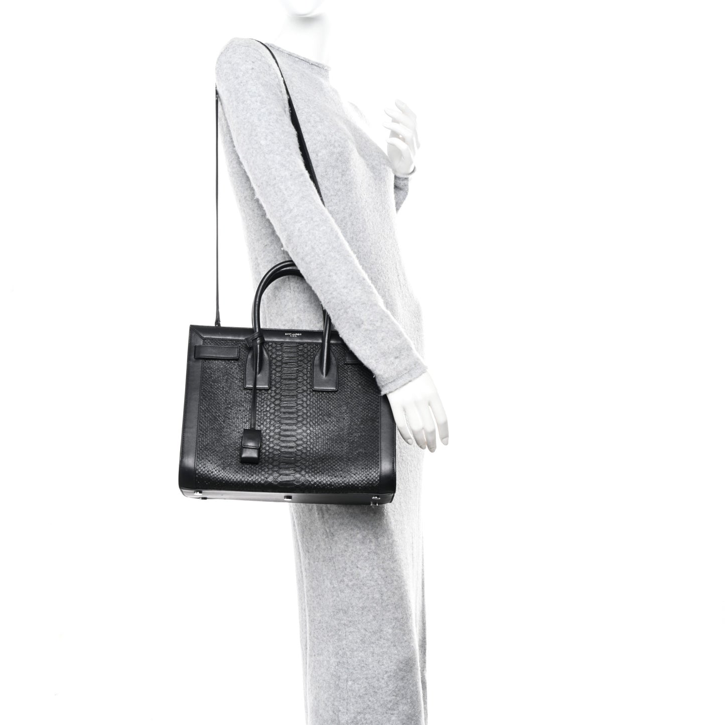 Python Calfskin Embossed Small Sac de Jour Black