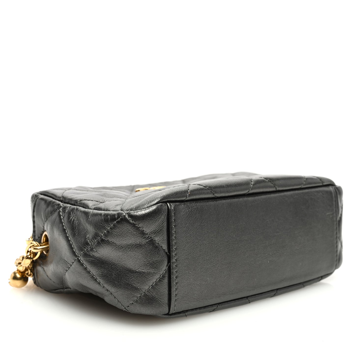 Metallic Calfskin Pearl Quilted CC Mini Camera Case Ruthenium