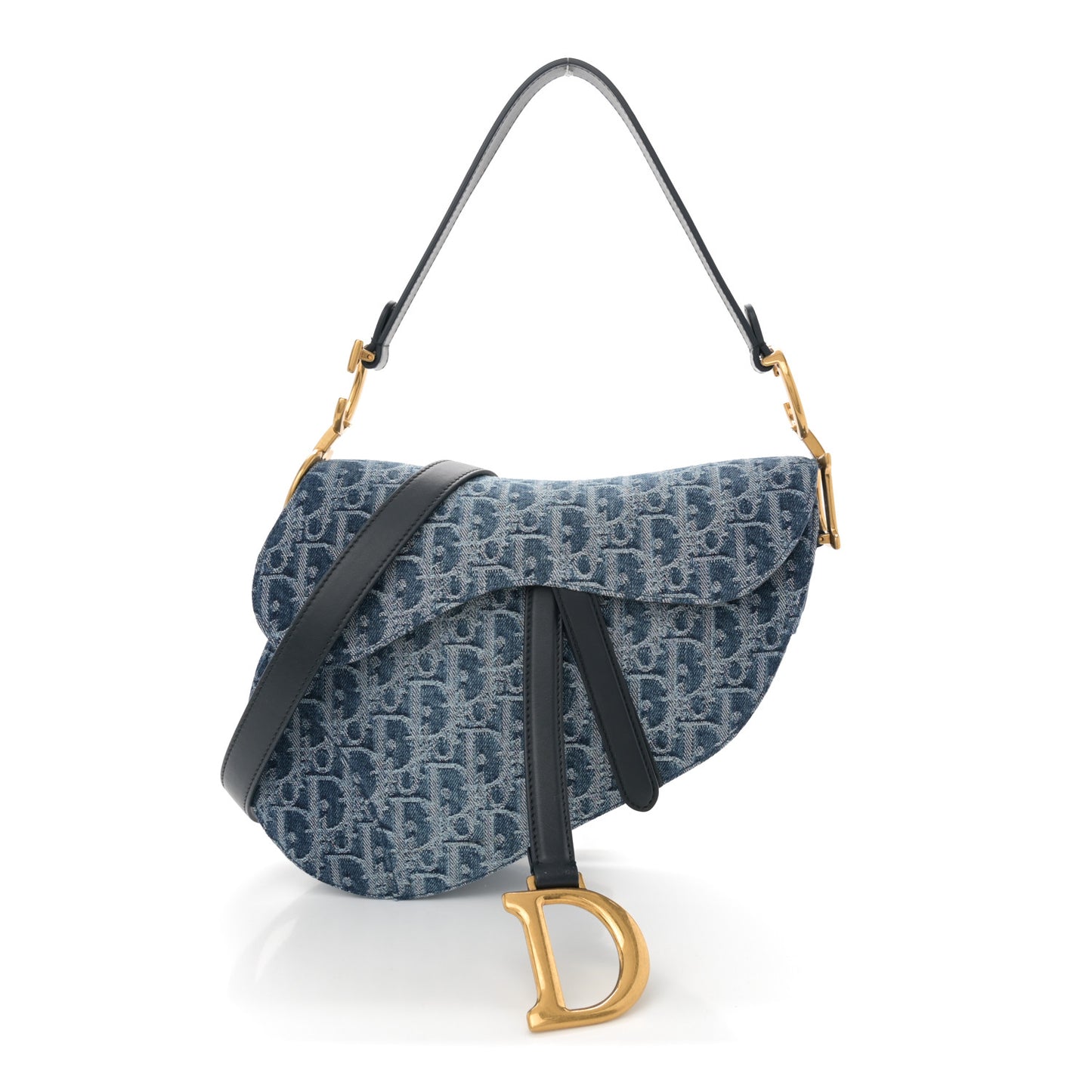 Denim Oblique Jacquard Saddle Bag With Strap Blue