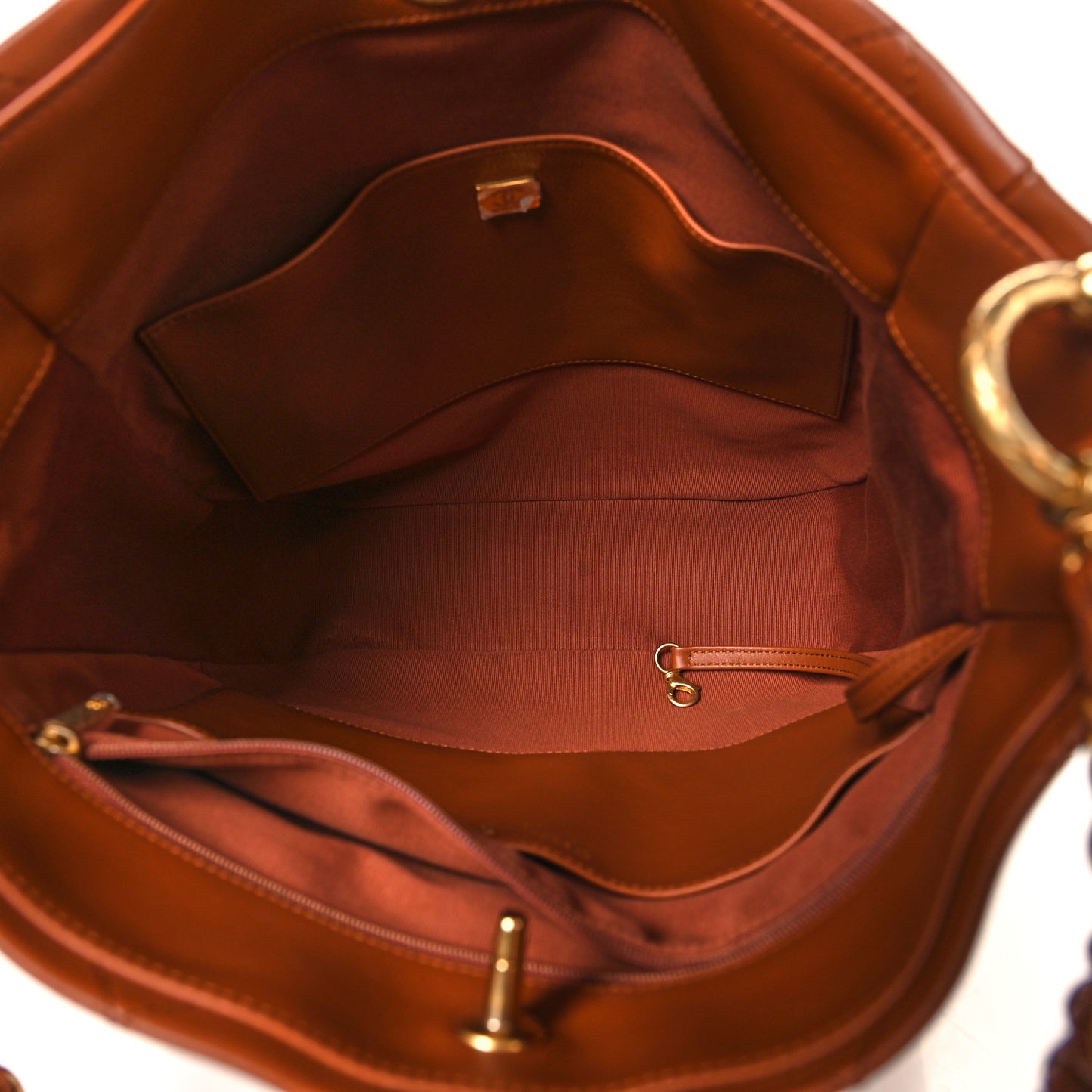 Calfskin Quilted Braided Handle Chain Hobo Brown
