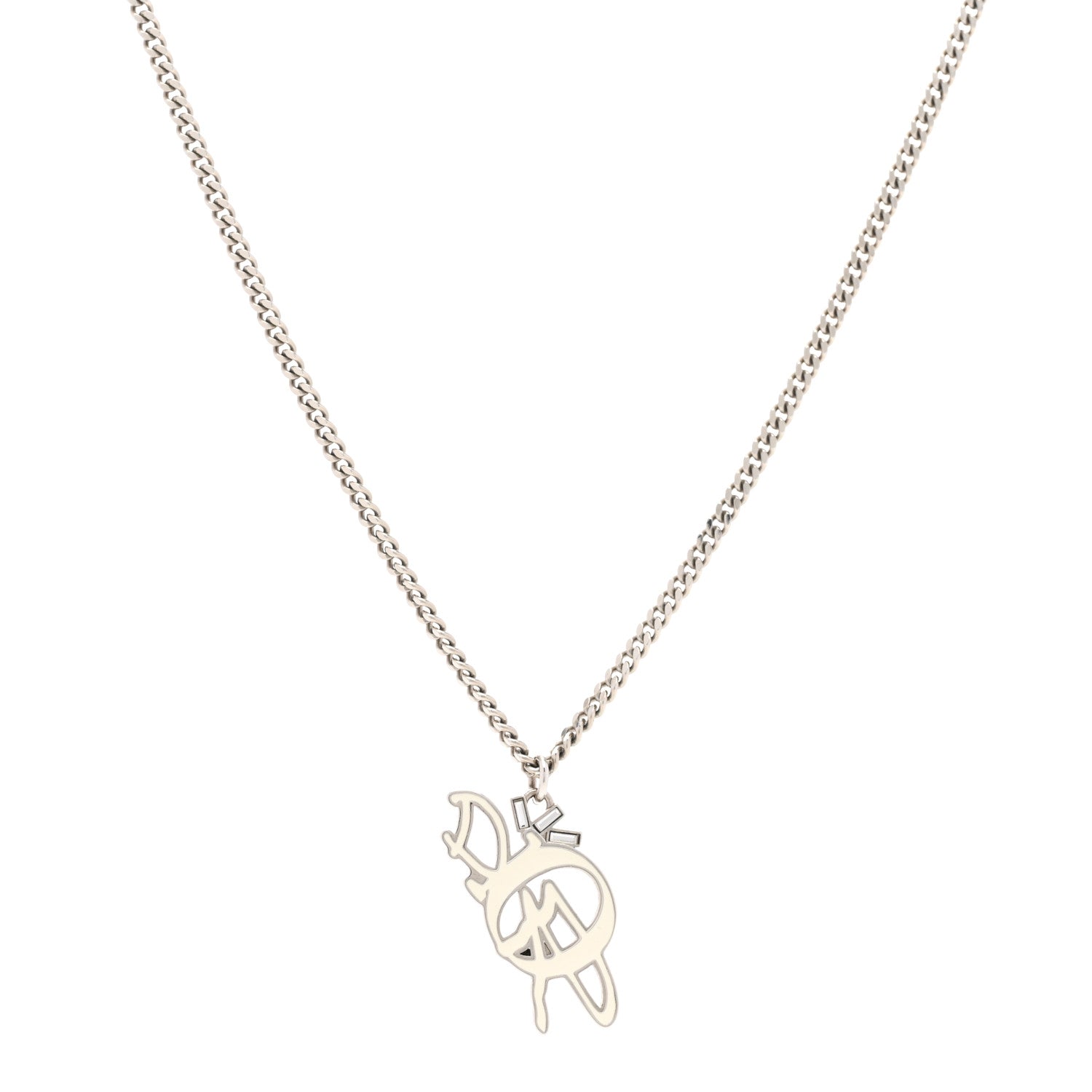 Christian Dior X Cactus Jack Crystal Resin Logo Pendant Necklace White Silver 1 of 7