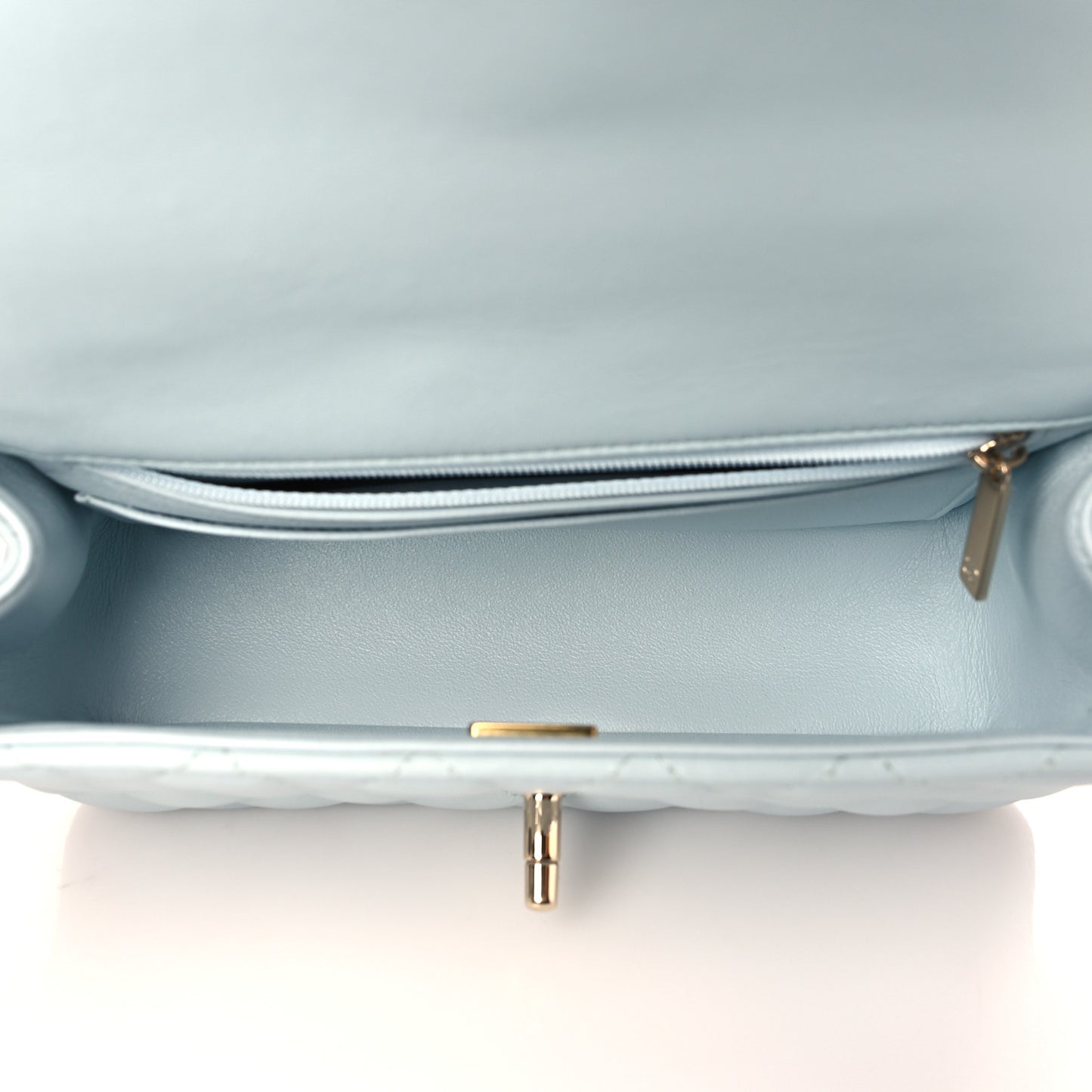 Lambskin Quilted Mini Top Handle Rectangular Flap Light Blue