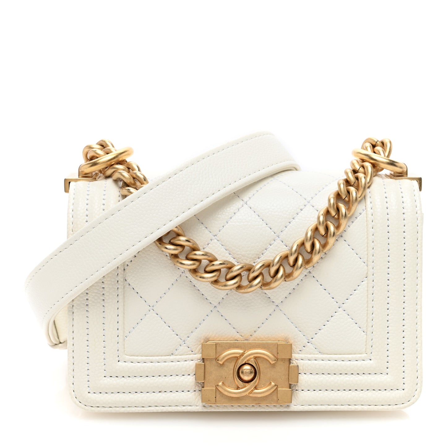 Caviar Quilted Mini Boy Flap White