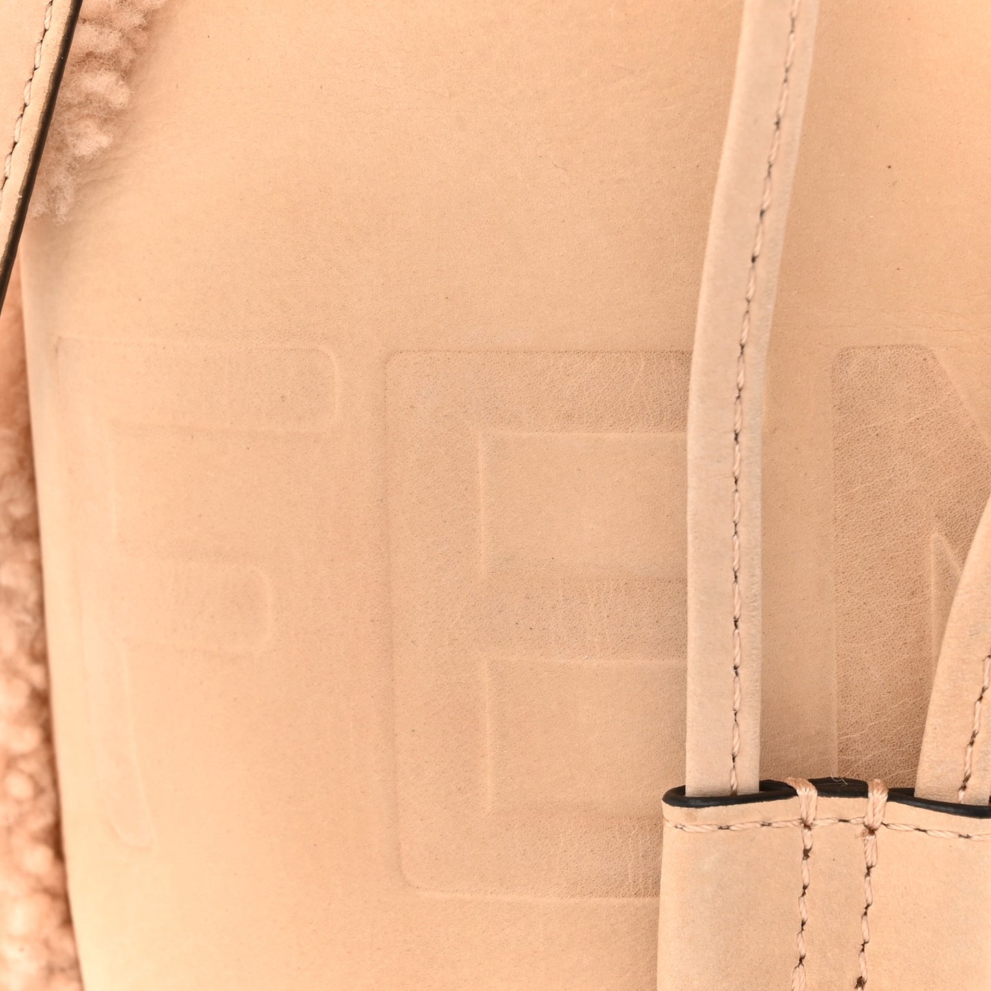 Shearling Suede F is Fendi Logo Embossed Mini Mon Tresor Bucket Bag Light Rose
