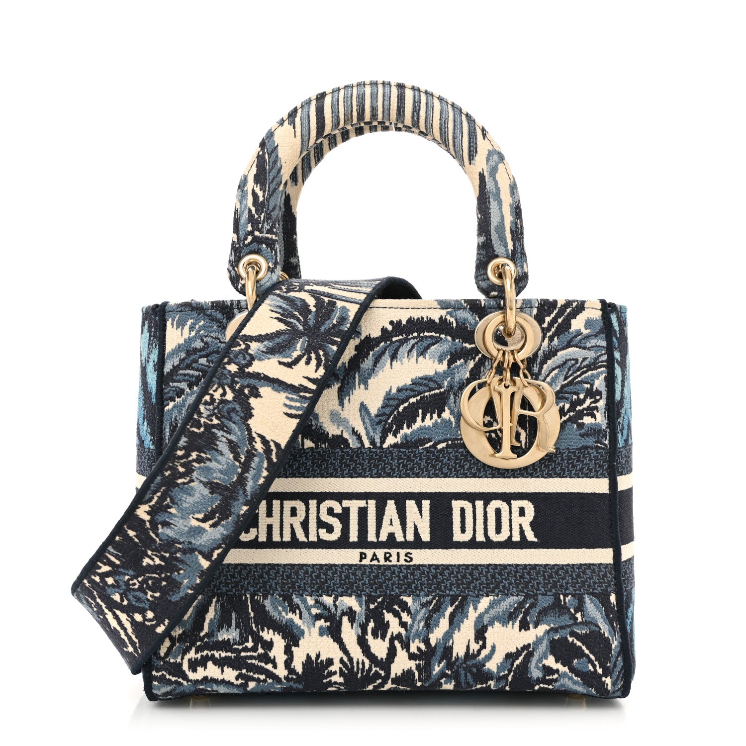 Christian Dior Canvas Embroidered Palm Tree Toile De Jouy Medium