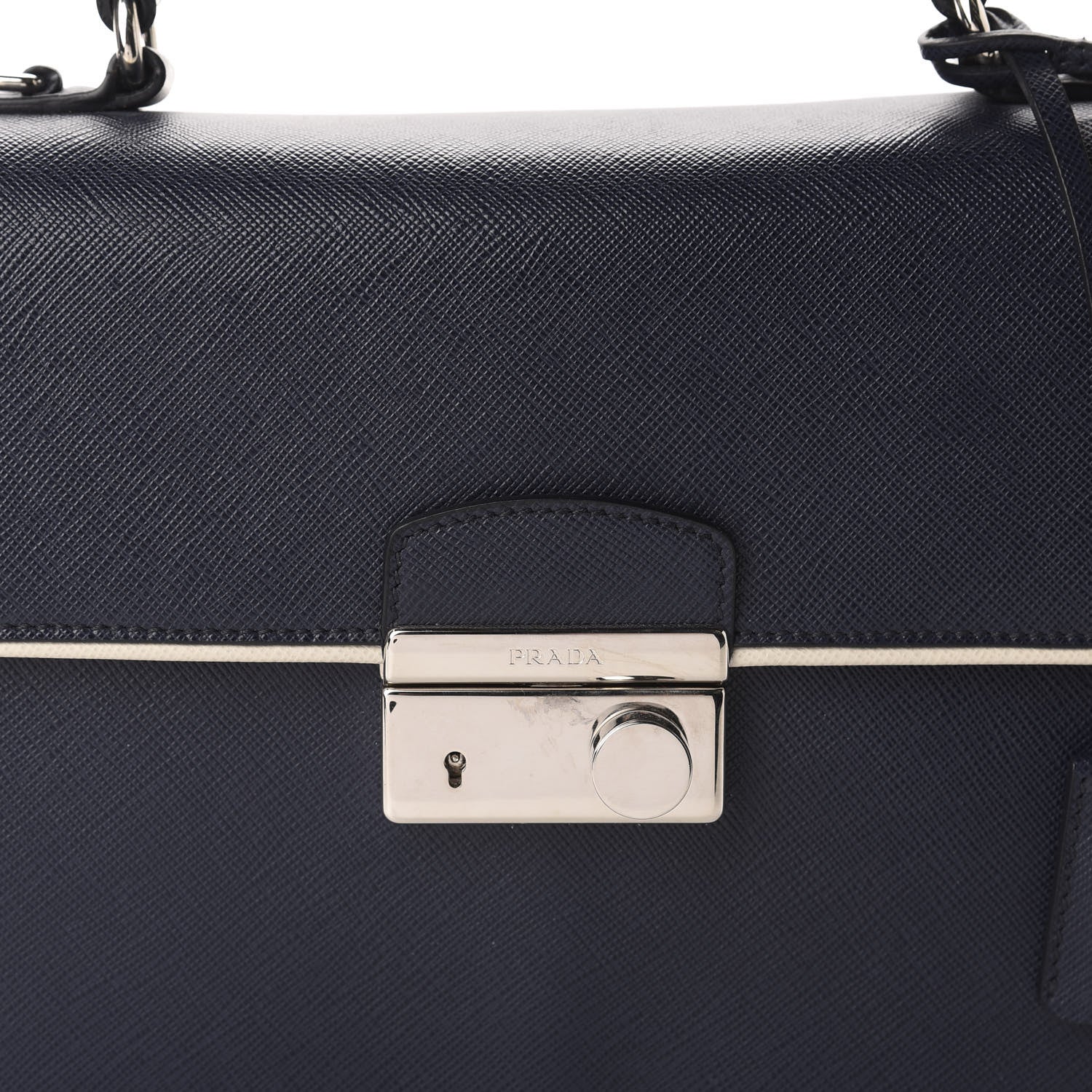 Prada Saffiano Lux Sound Top Handle Baltico Talco 10 of 10