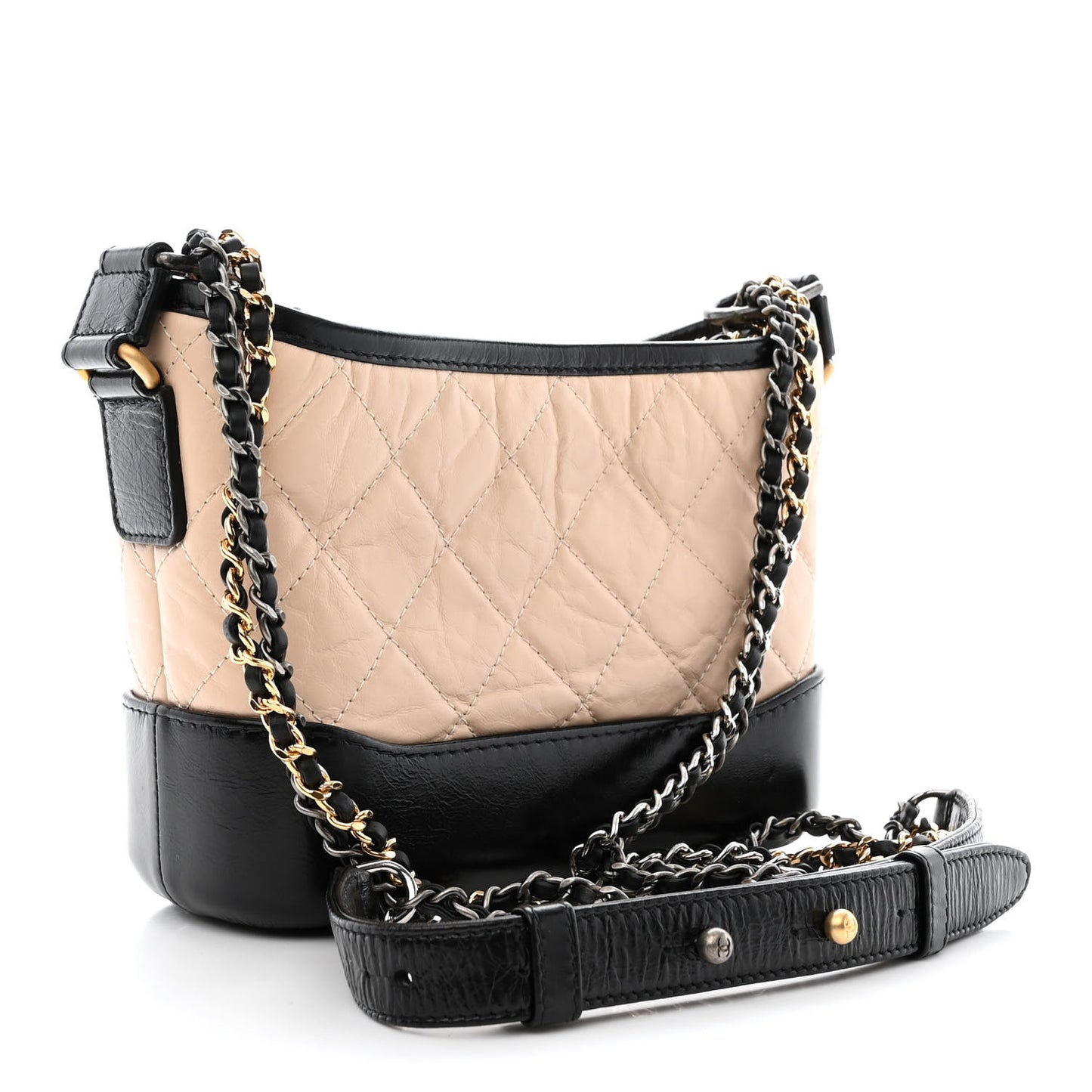 Aged Calfskin Quilted Small Gabrielle Hobo Beige Black
