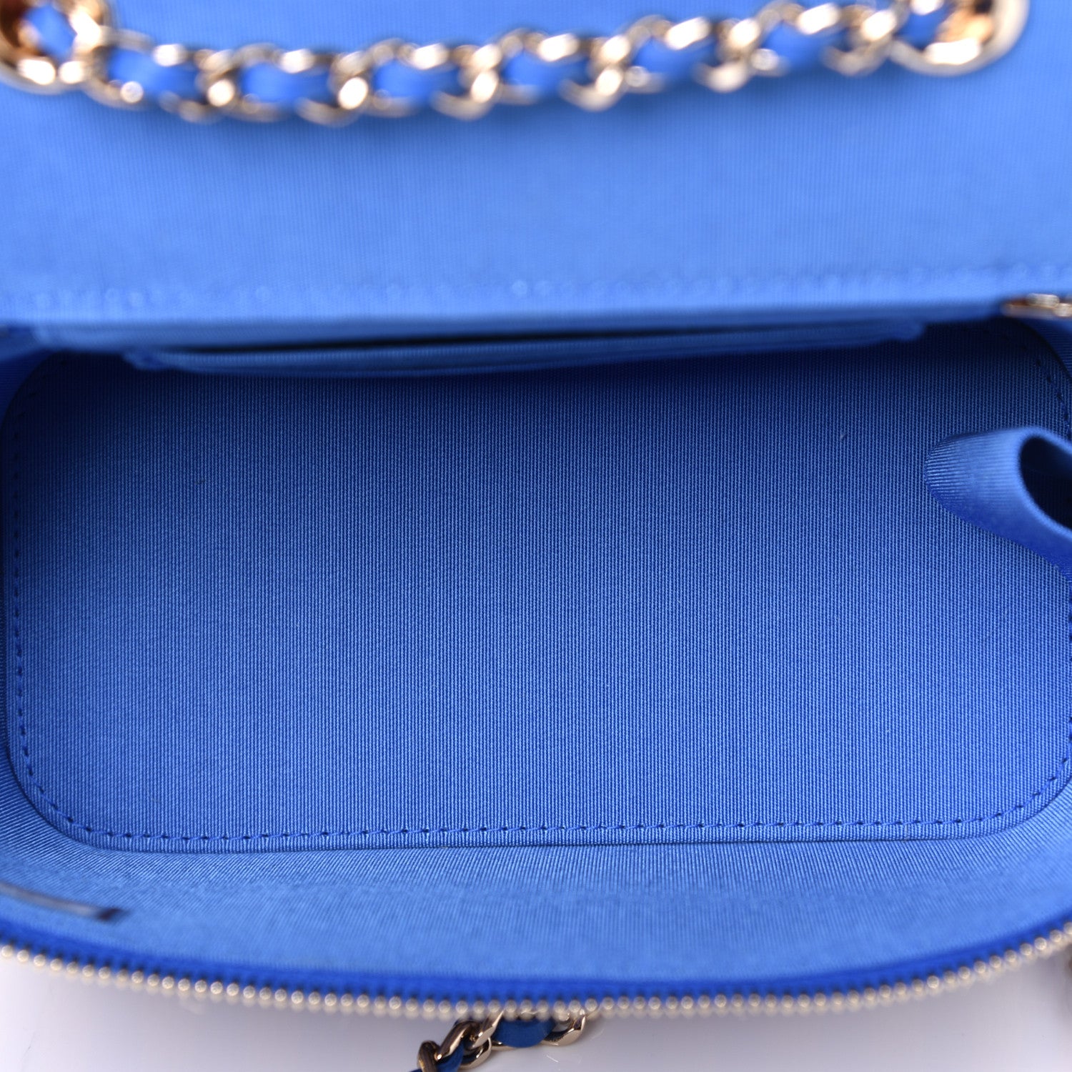 Chanel Raffia Jute Striped Small Vanity Case With Chain Blue Beige 5 of 10