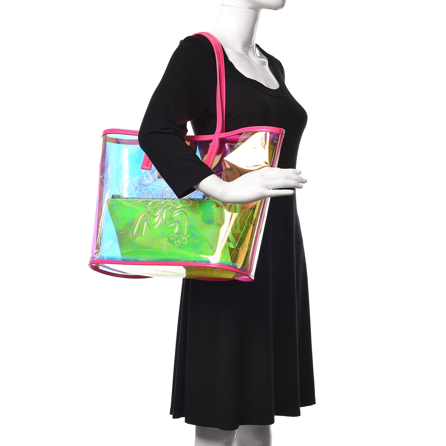 Iridescent PVC Shopper Tote Neon Pink Hologram