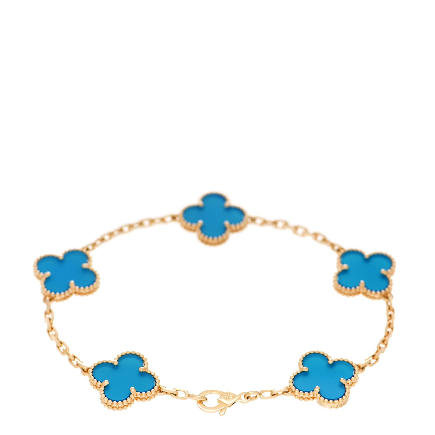 18K Yellow Gold Blue Agate 5 Motifs Vintage Alhambra Bracelet