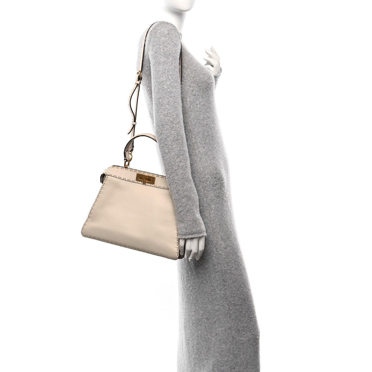 Fendi Vitello Granato Camoscio Selleria Macro Stitchings Medium Peekaboo I SEE U Satchel Camelia 2 of 11