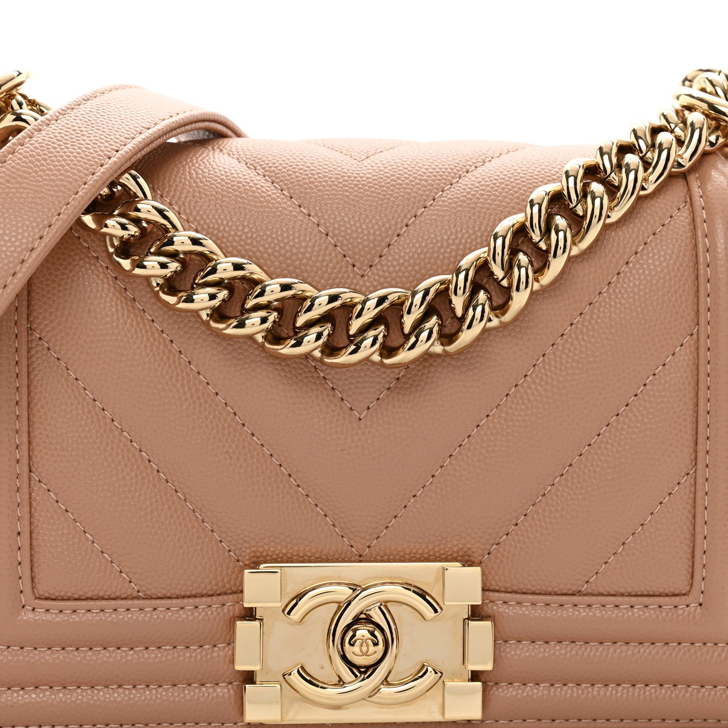 Chanel Caviar Chevron Quilted Small Boy Flap Dark Beige 5 of 10