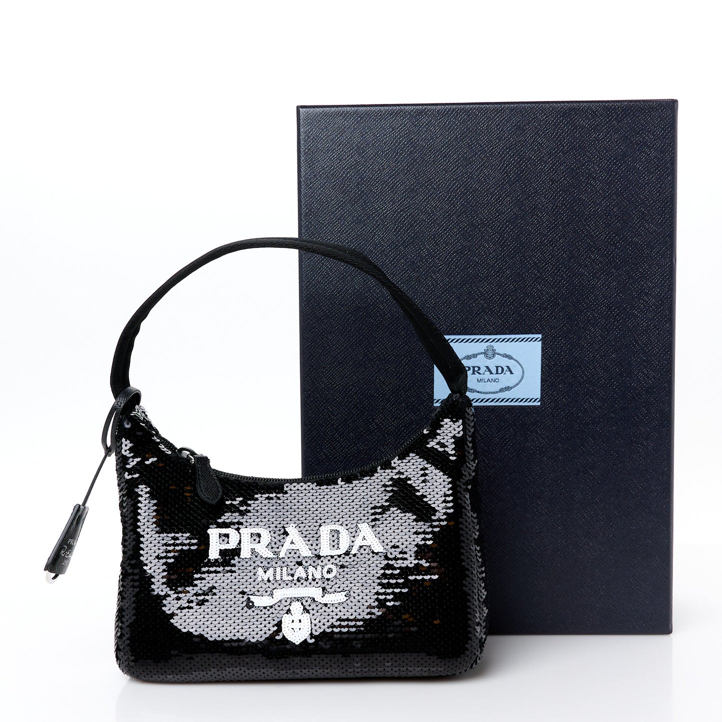 Paillettes Sequin Mini Re-Edition 2000 Bag Black White