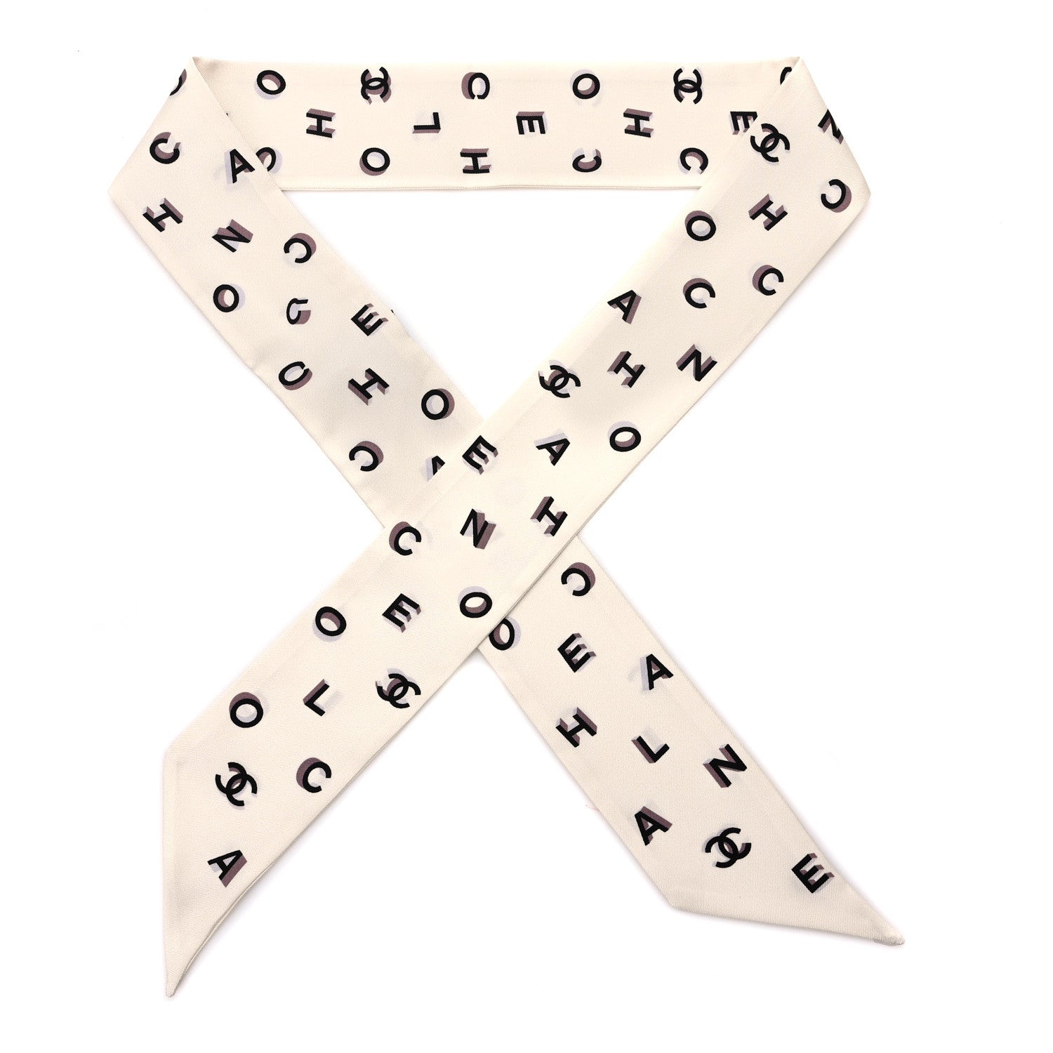 Chanel Silk Logo CC Slim Bandeau Scarf Black Ecru 1 of 3