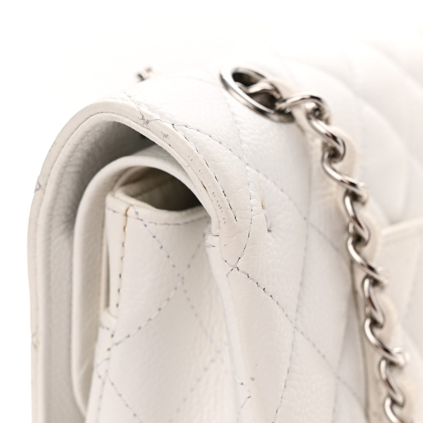 Caviar Quilted Medium Double Flap White