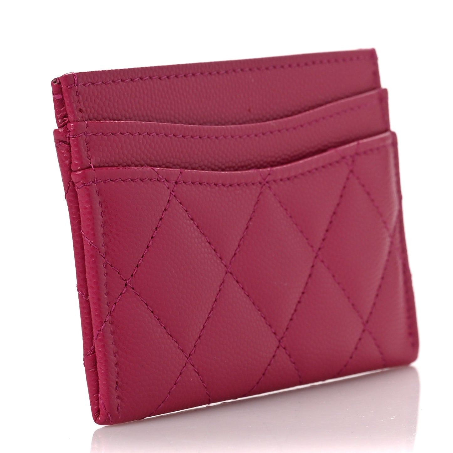 Caviar Quilted Card Holder Fuchsia