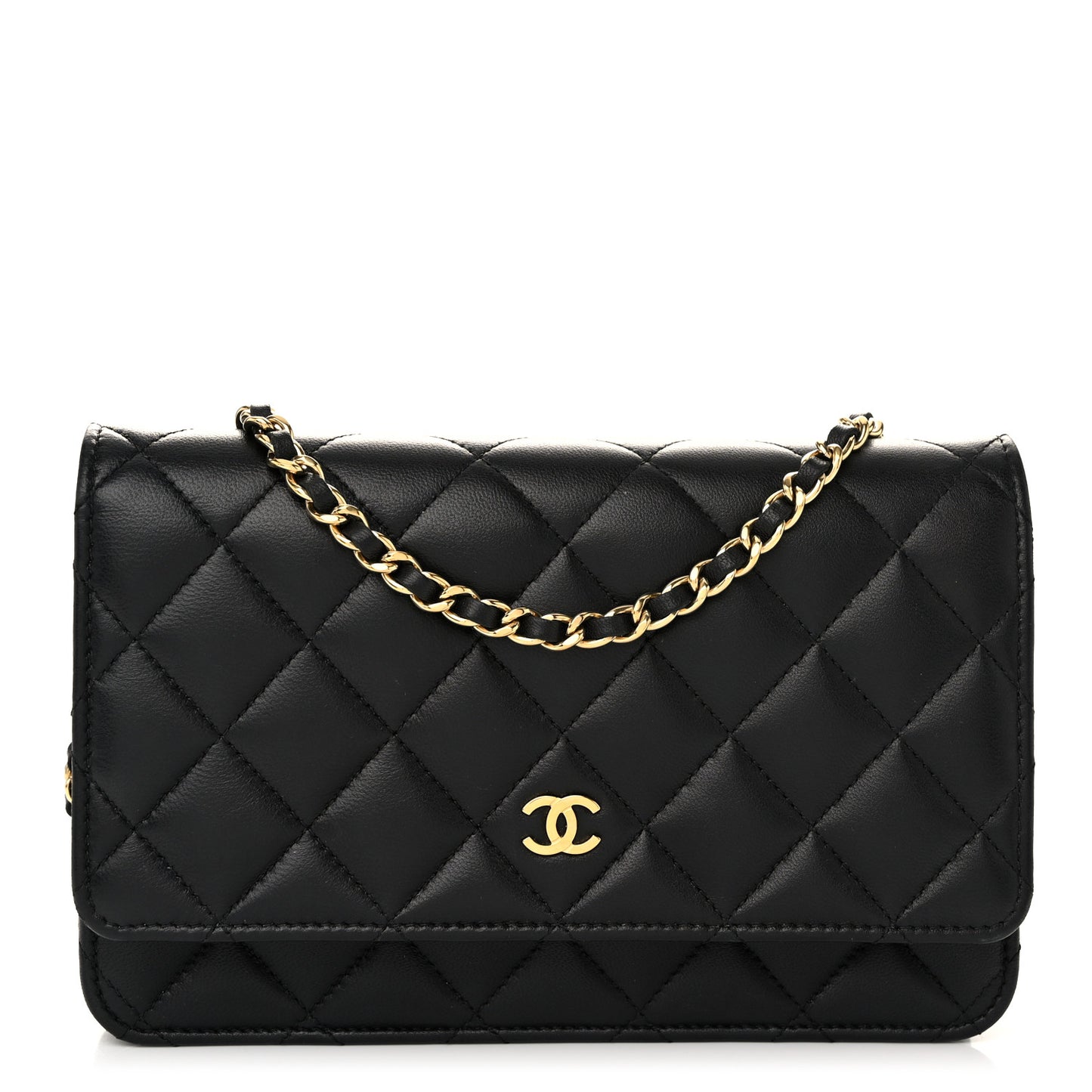 Lambskin Quilted Wallet On Chain WOC Black