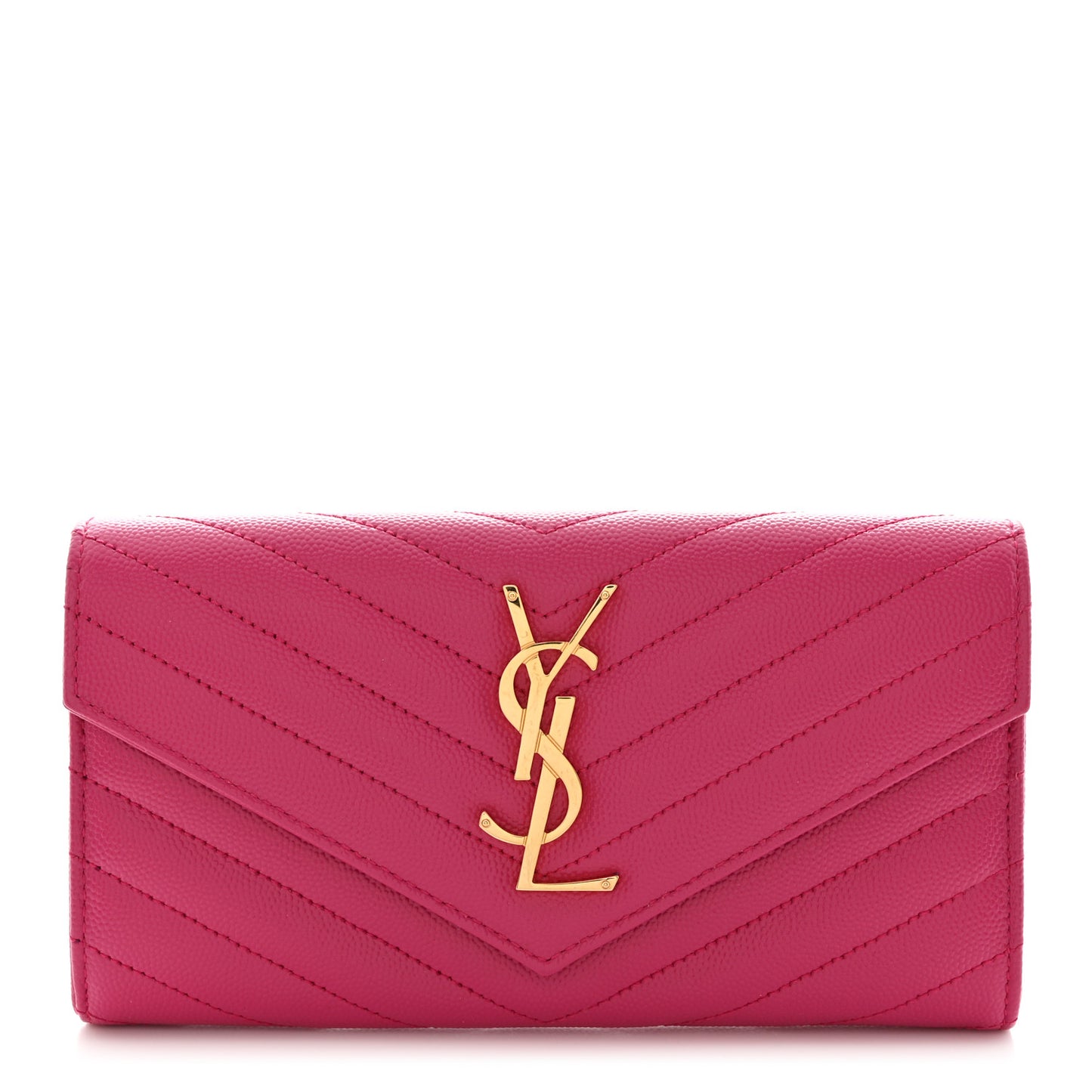 Grain De Poudre Matelasse Chevron Monogram Flap Wallet Fuxia