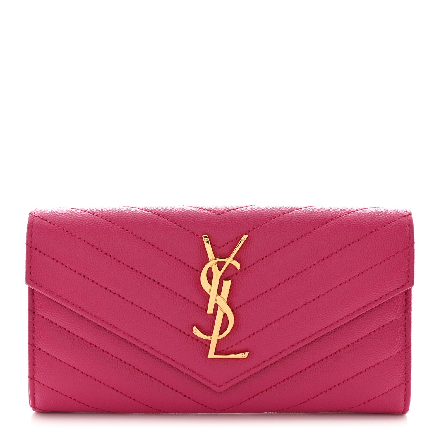 Saint Laurent Grain De Poudre Matelasse Chevron Monogram Flap Wallet Fuxia 1 of 11
