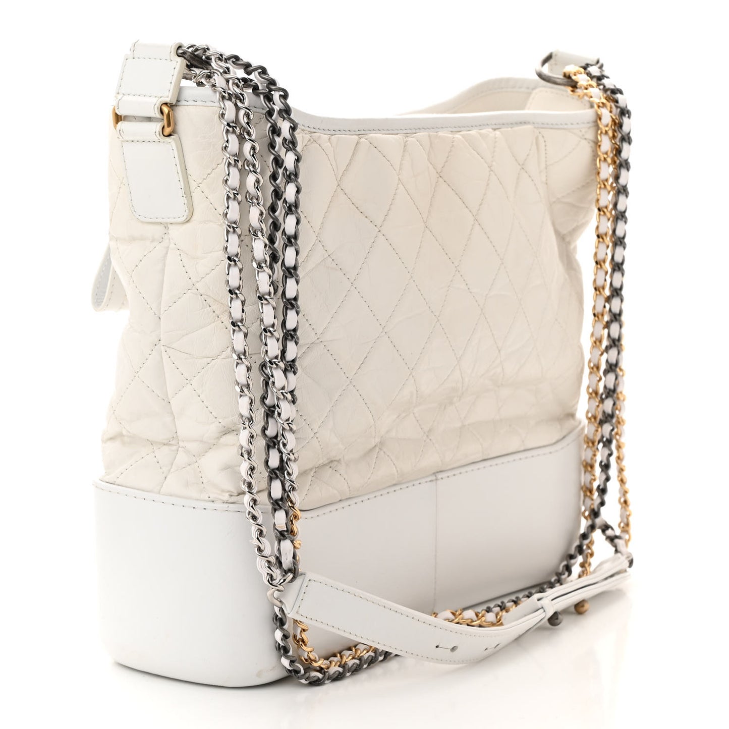 Aged Calfskin Quilted Large Gabrielle Hobo White