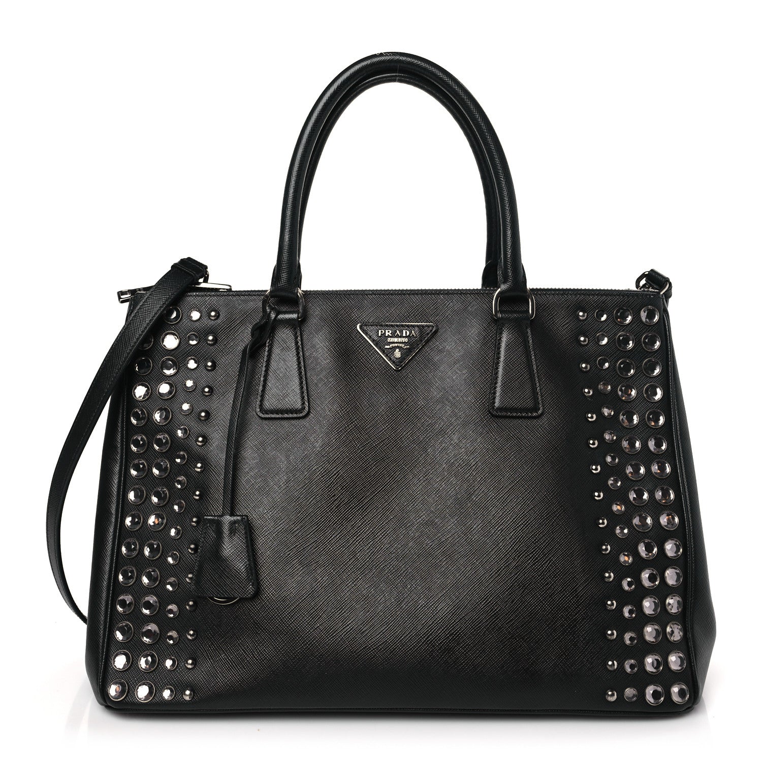 Prada Saffiano Lux Studded Crystal Medium Galleria Double Zip Tote Black 1 of 8
