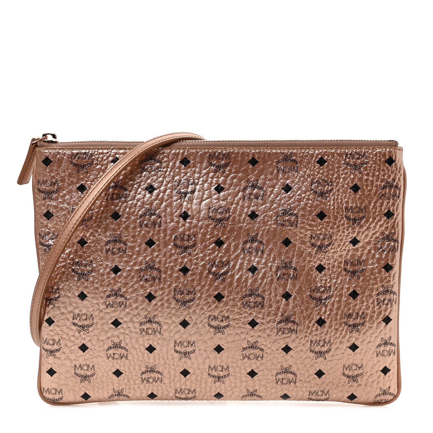 Metallic Visetos Medium Crossbody Pouch Champagne