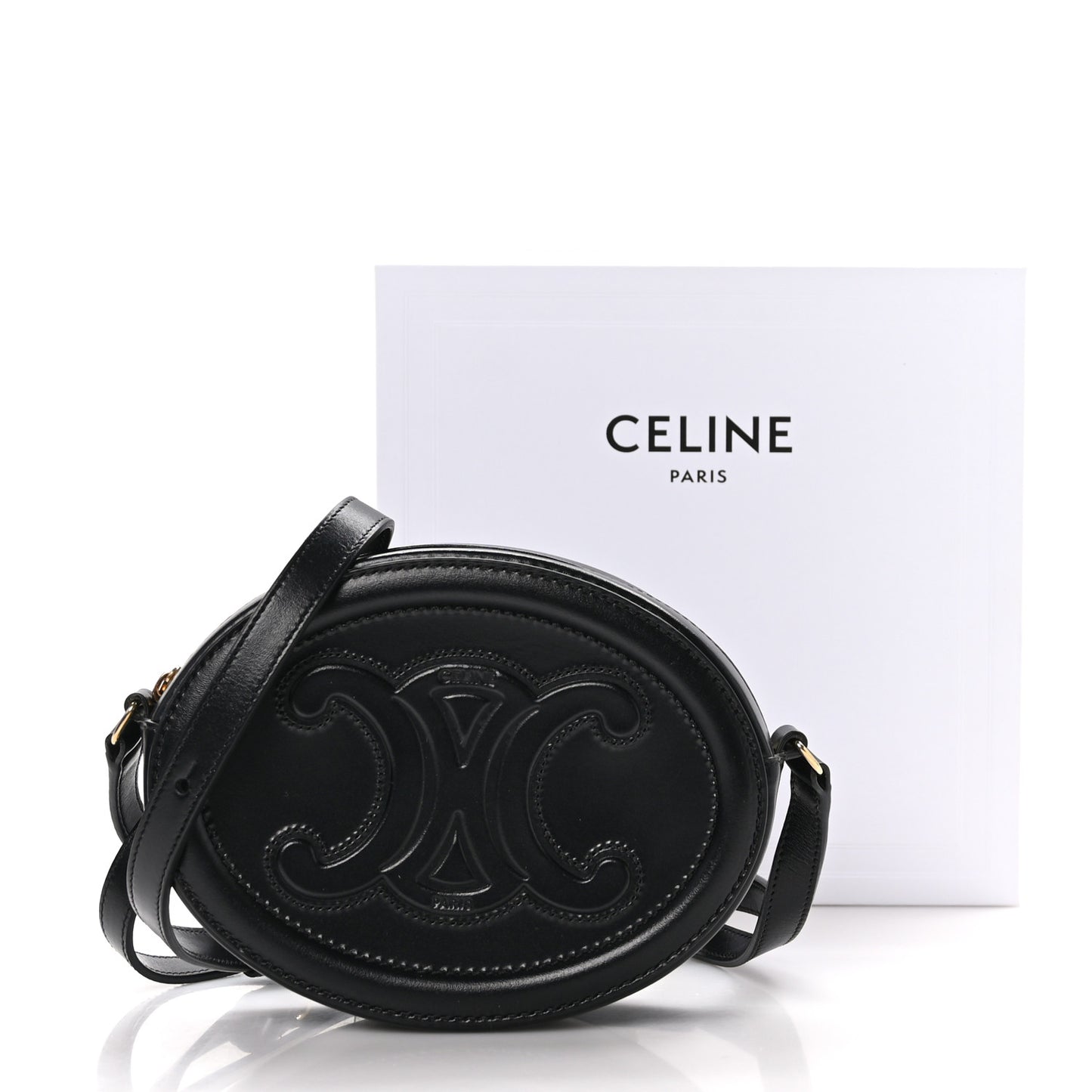 Smooth Calfskin Cuir Small Triomphe Oval Crossbody Purse Black