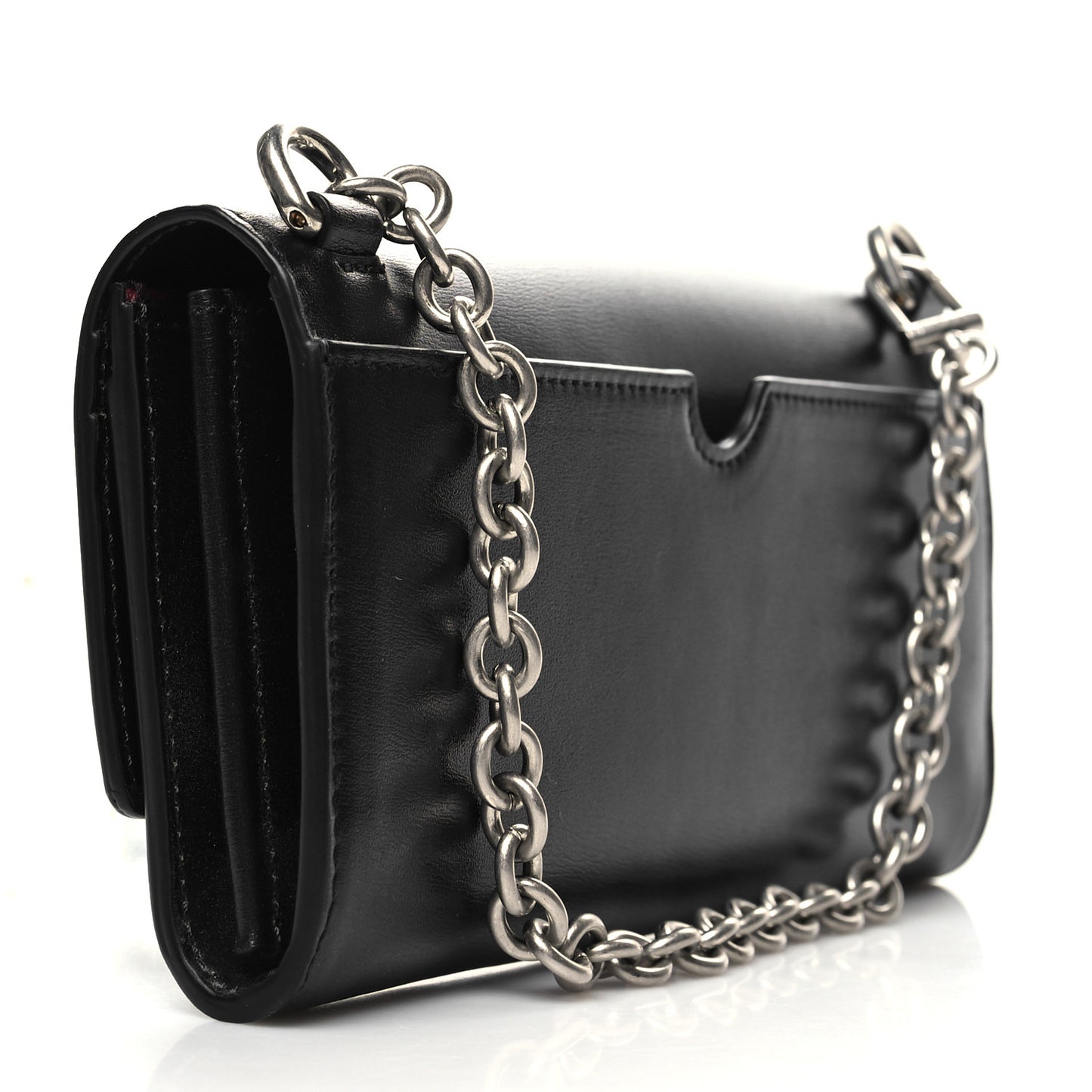 Calfskin Jitney Logo Flap Wallet On Chain Black