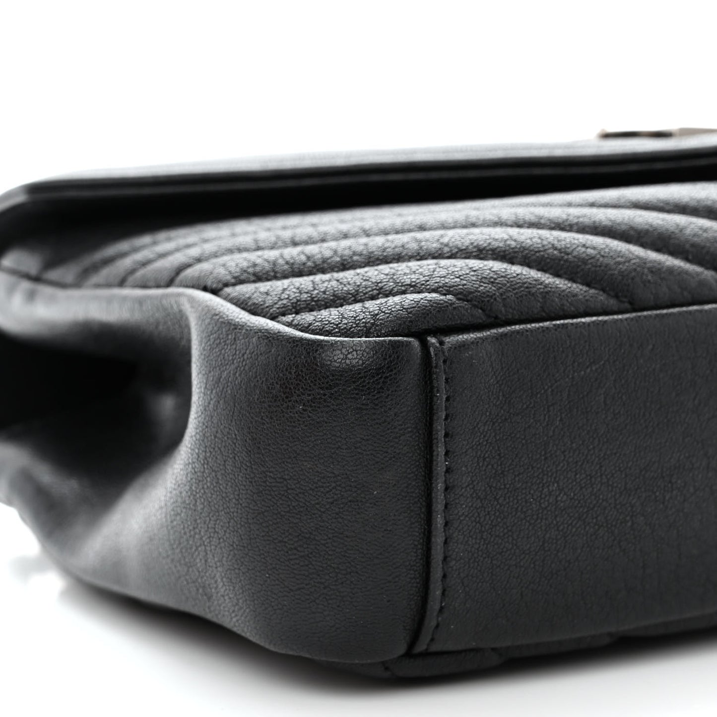 Sheepskin Matelasse Chevron Monogram Medium College Bag Black