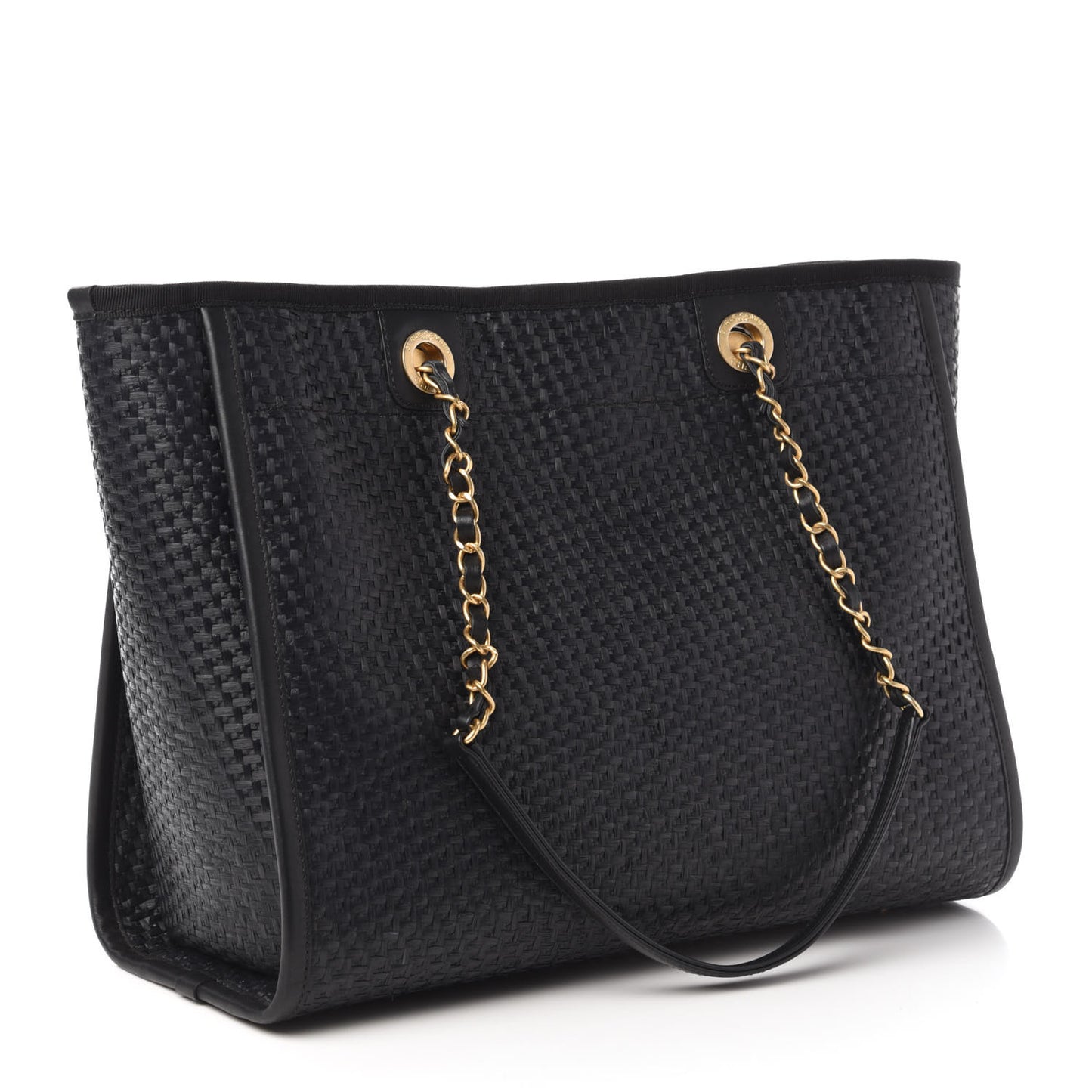 Woven Straw Raffia Small Deauville Tote Black