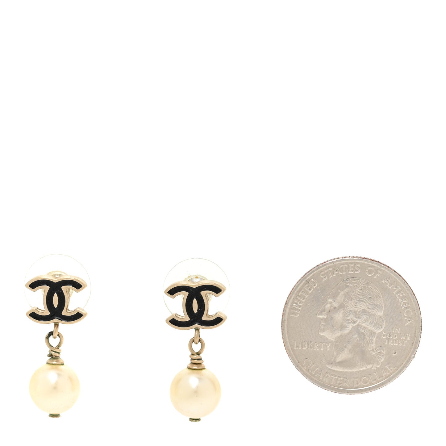 Pearl Enamel CC Drop Earrings Black Gold