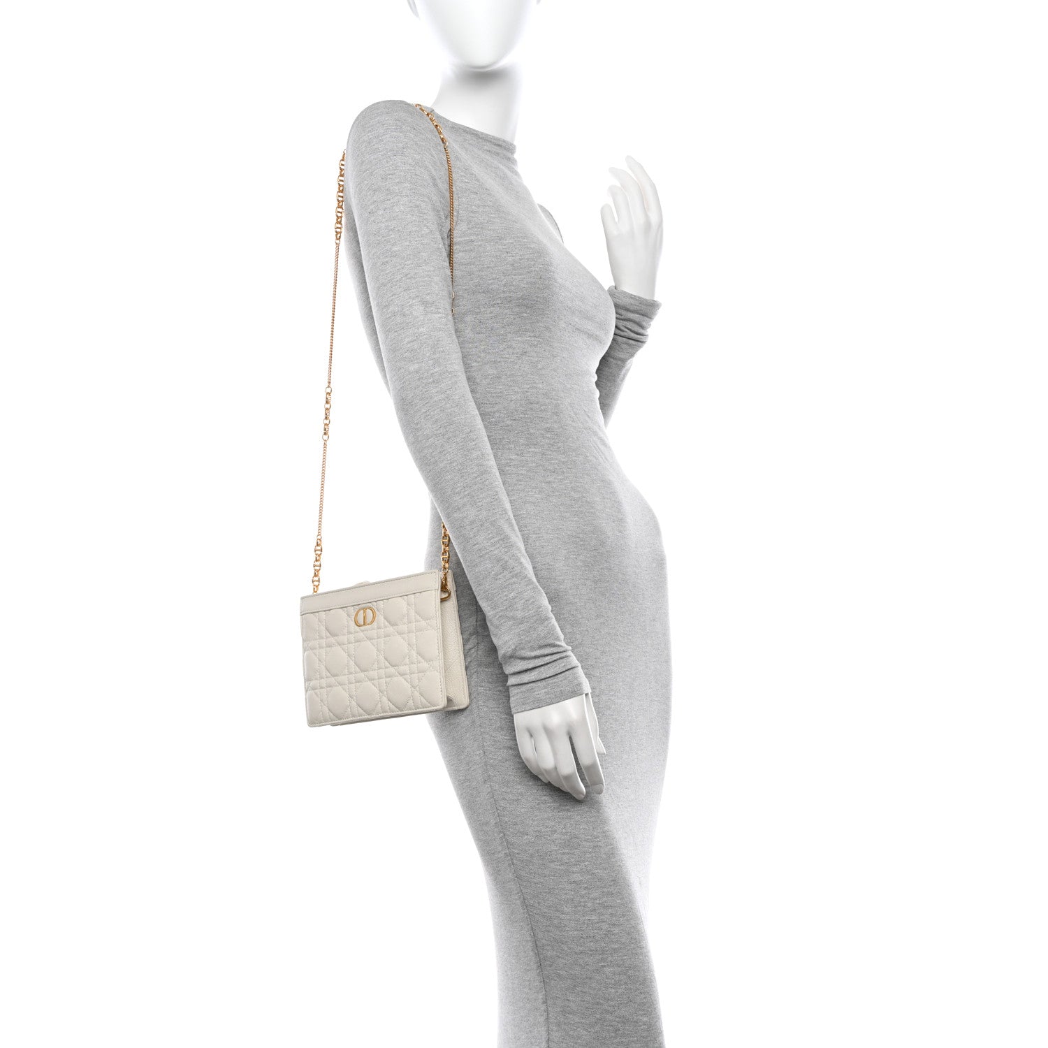 Christian Dior Calfskin Cannage Caro Zipped Pouch With Chain Latte 2 of 9