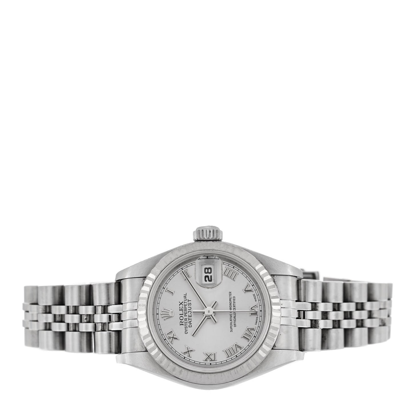Stainless Steel 18K White Gold 26mm Oyster Perpetual Datejust Watch Silver Roman 69174