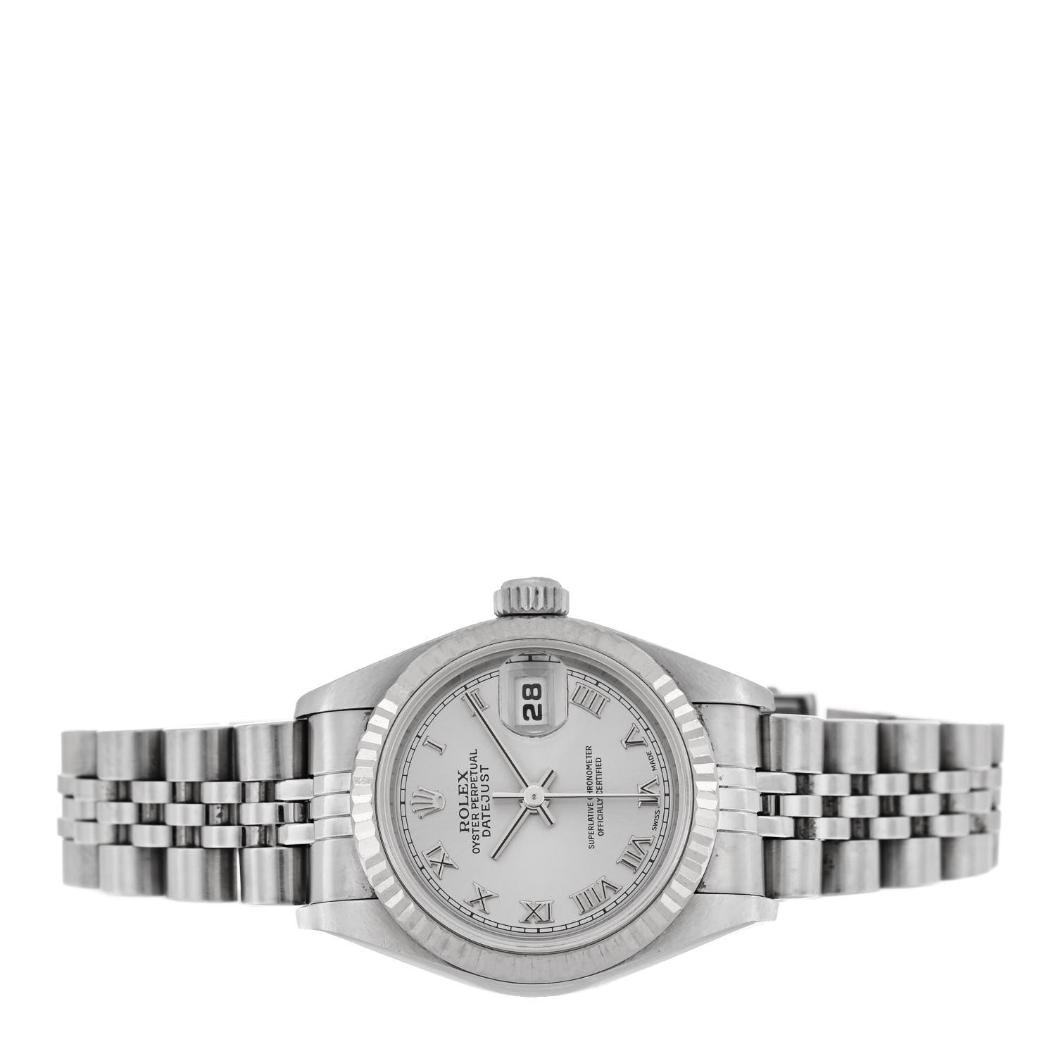 Rolex Stainless Steel 18K White Gold 26mm Oyster Perpetual Datejust Watch Silver Roman 69174 2 of 5