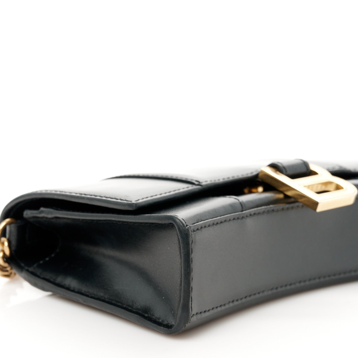 Shiny Box Calfskin Hourglass Chain Bag Black