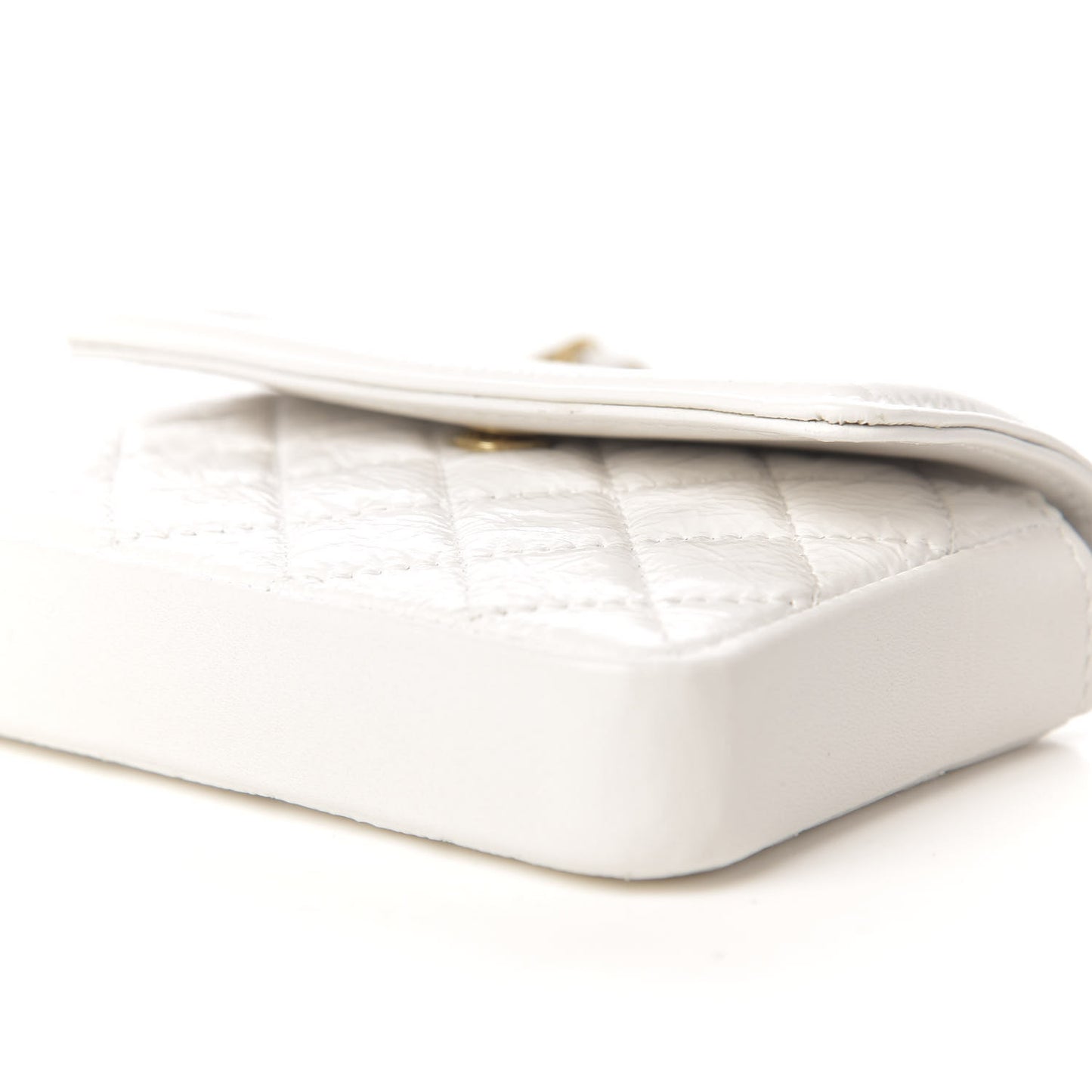 Shiny Aged Calfskin Quilted Waist Belt Bag White