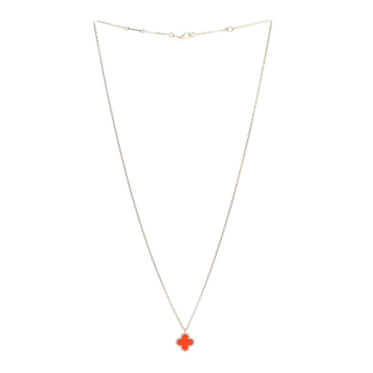 18K Rose Gold Carnelian Sweet Alhambra Pendant Necklace