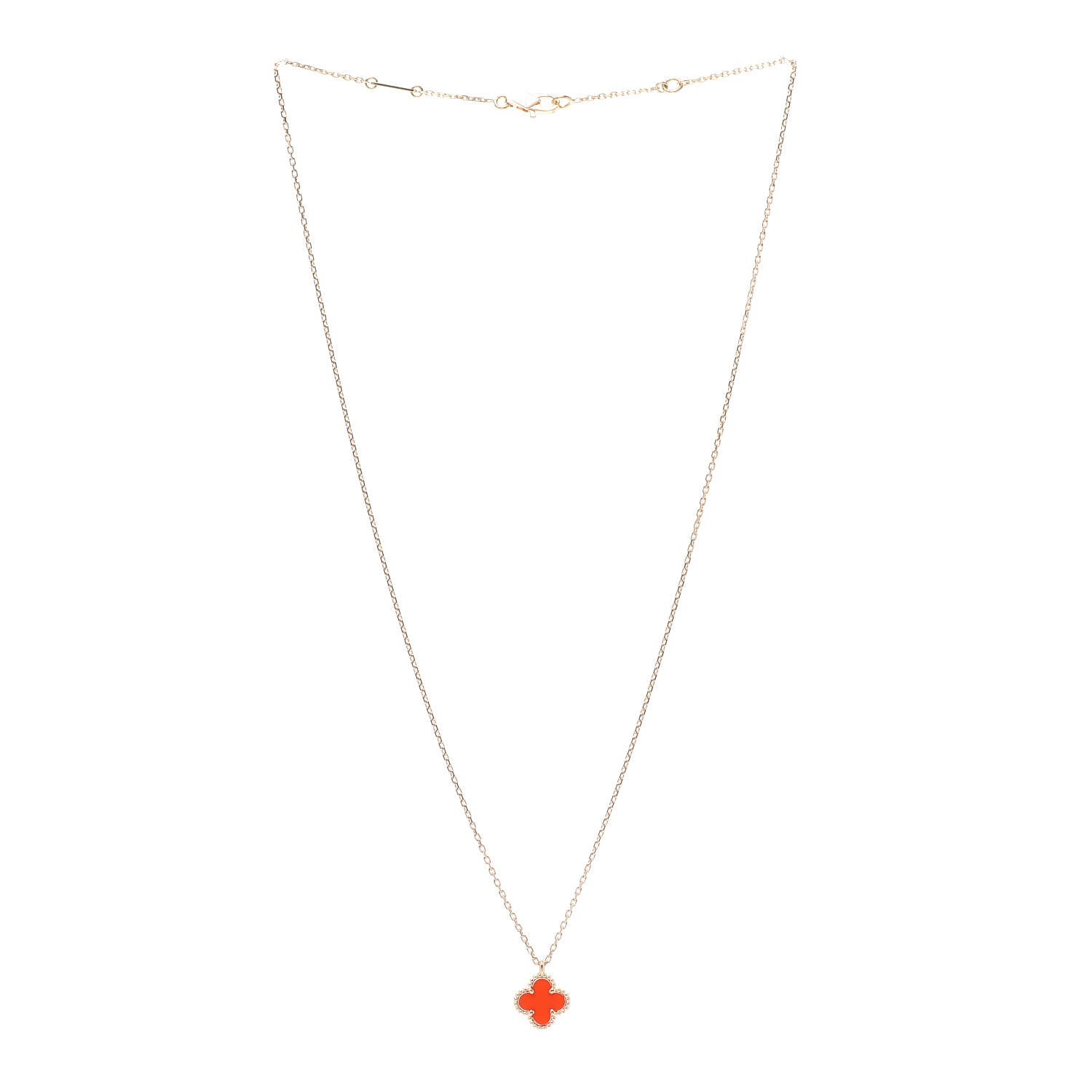 Van Cleef & Arpels 18K Rose Gold Carnelian Sweet Alhambra Pendant Necklace 3 of 5