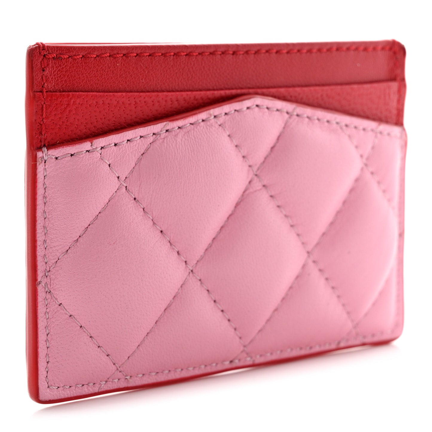 Lambskin Quilted Skull Card Holder Pastel Pink