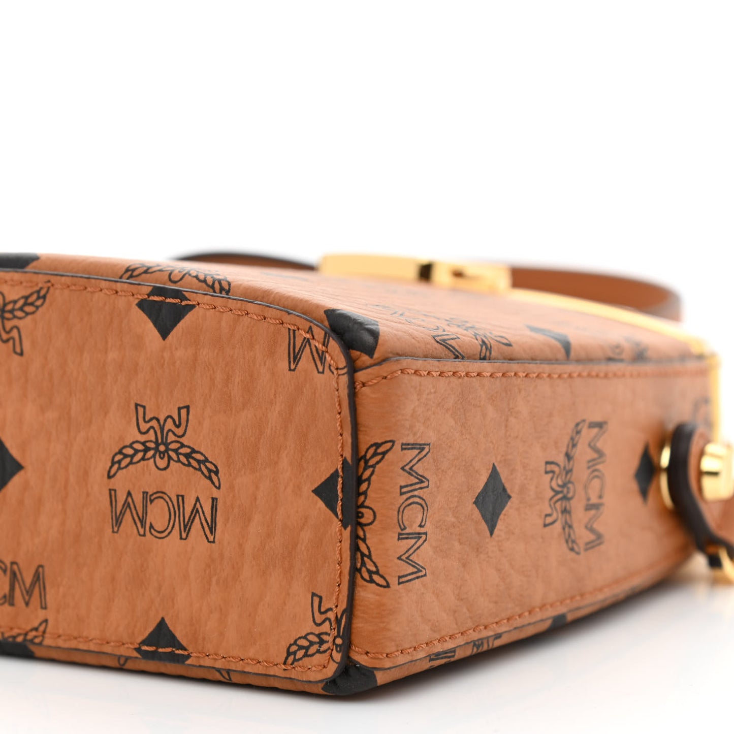 Metallic Calfskin Visetos Stark Pushlock Clutch Cognac