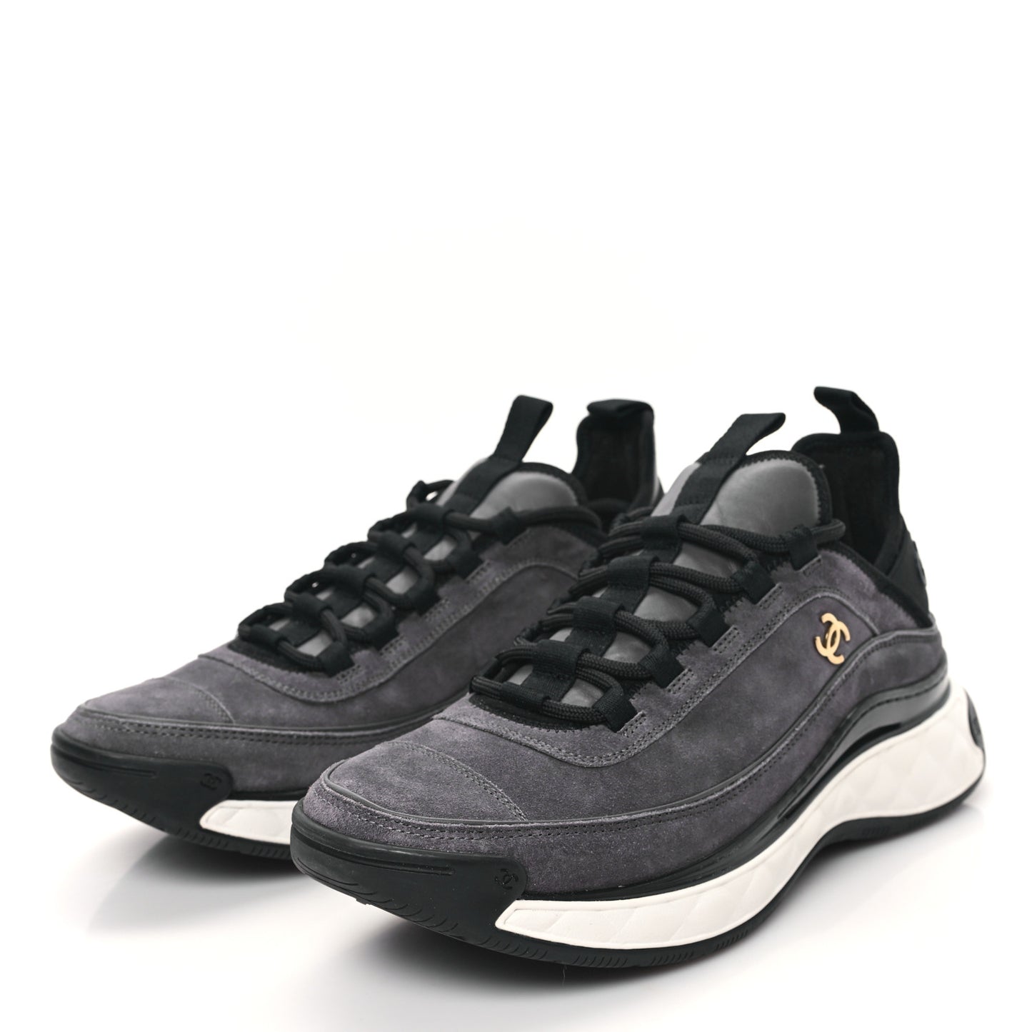 Suede Calfskin Nylon Grosgrain CC Sneakers 40 Grey