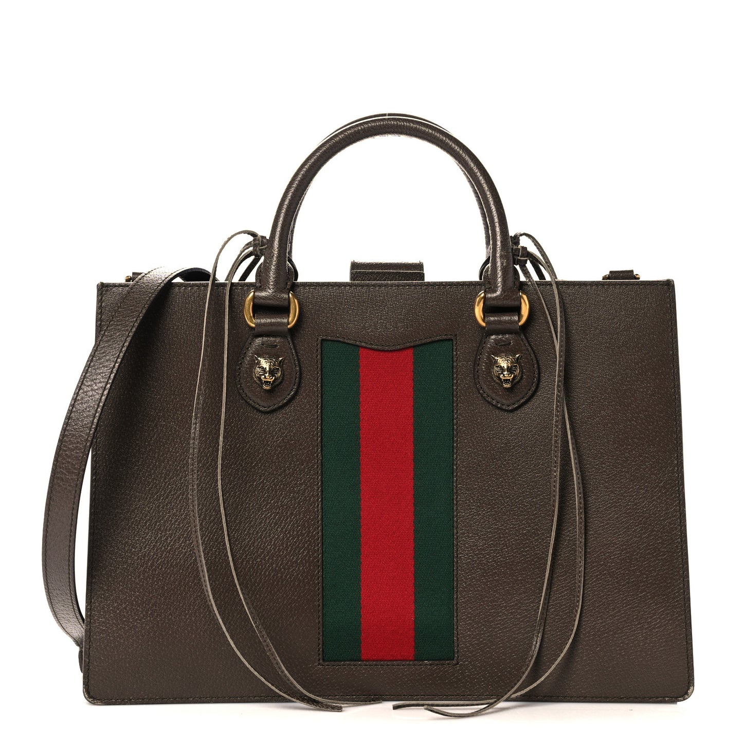 Grained Calfskin Web Large Animalier Top Handle Tote Brown