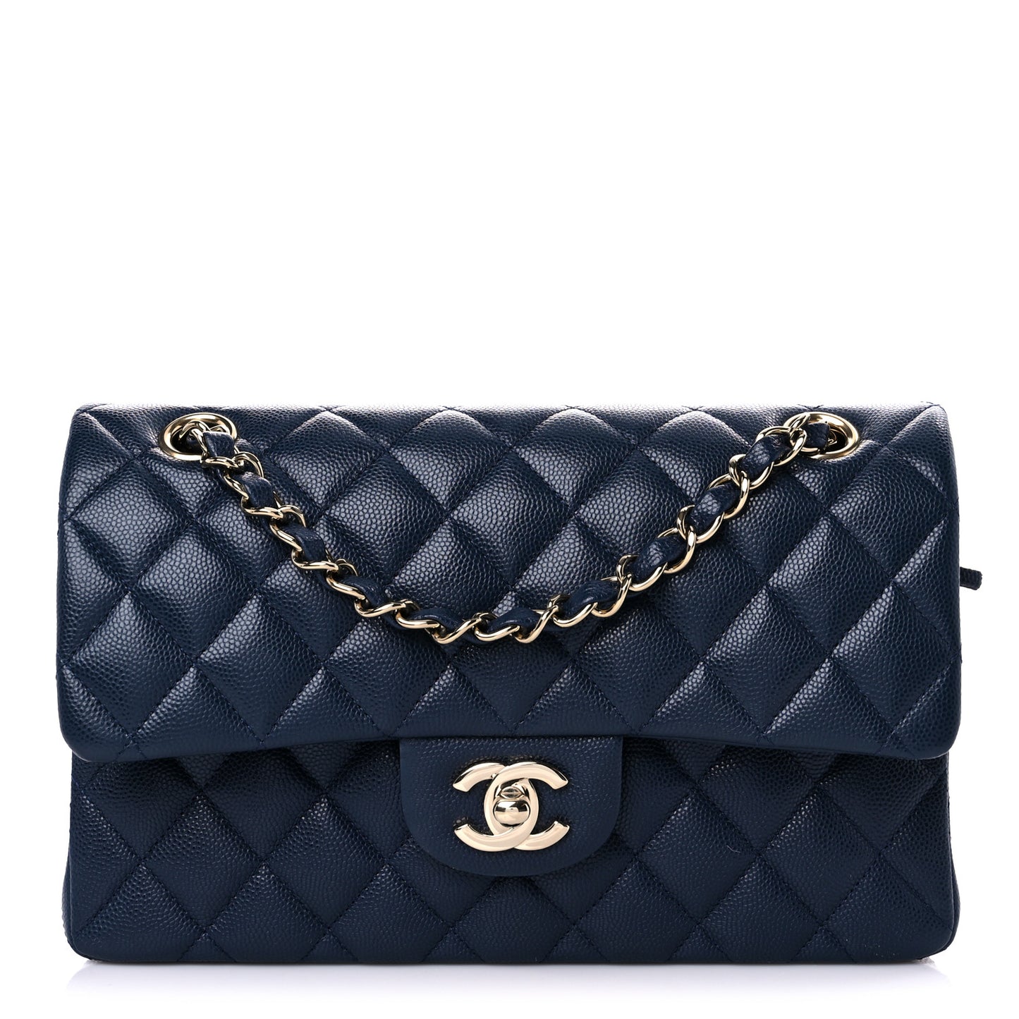 Caviar Quilted Small Double Flap Navy