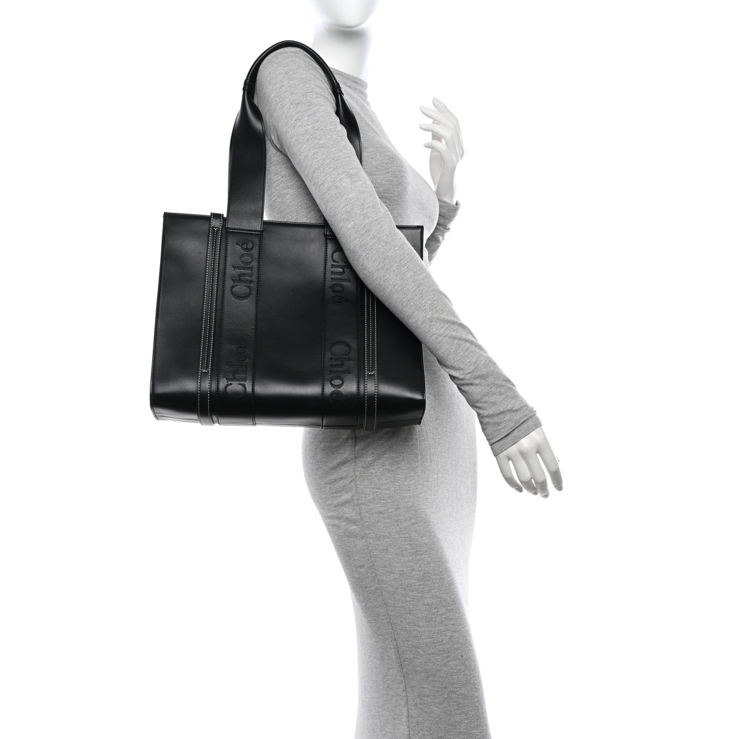 Calfskin Medium Woody Tote Black