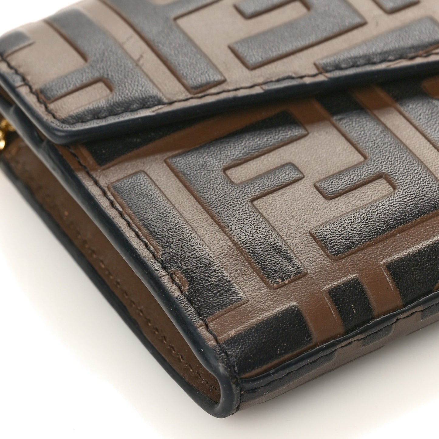 Vitello Soft F is Fendi Bi-Color FF 1974 Embossed Continental Envelope Wallet On Chain Maya Black