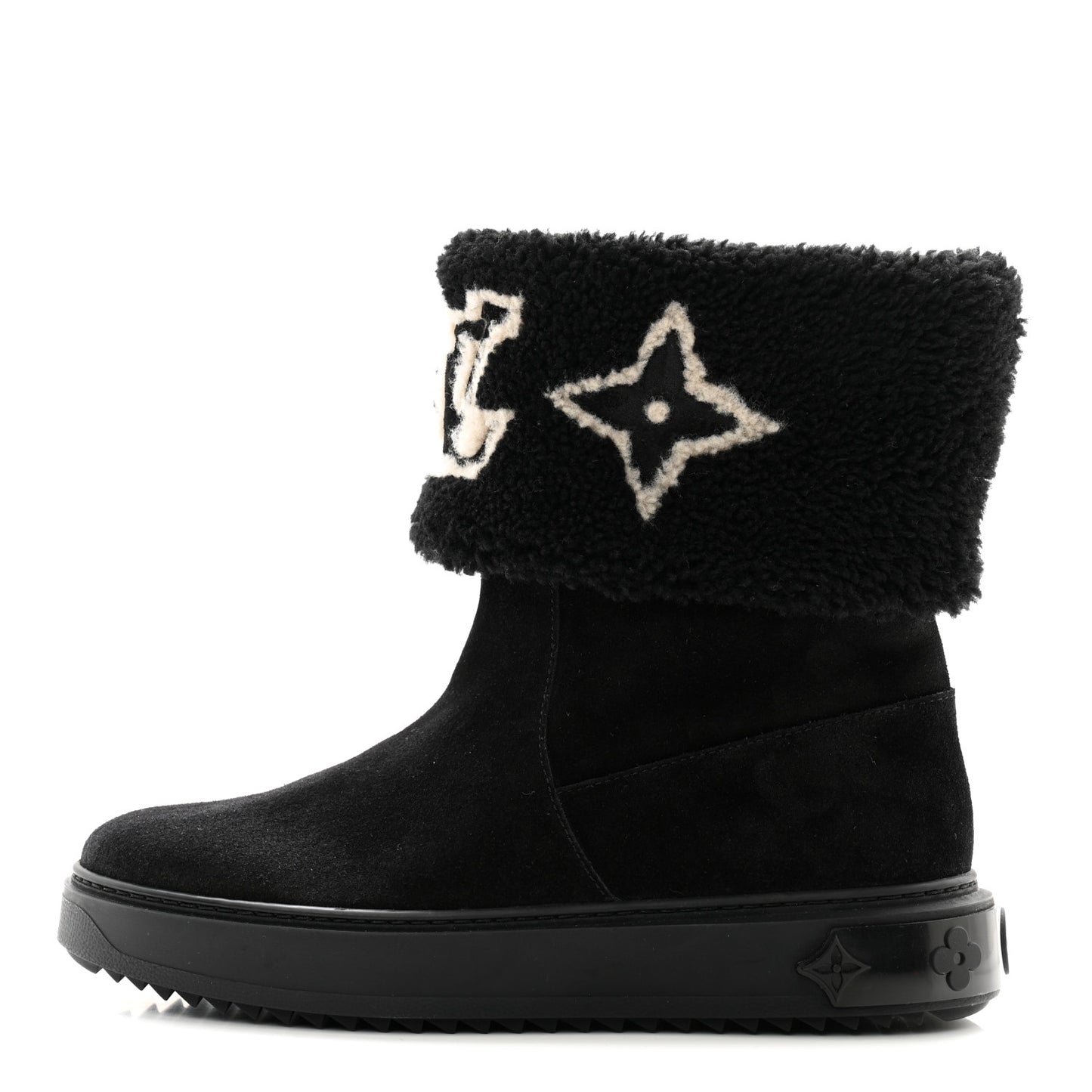 Suede Calfskin Shearling Snowdrop Flat Ankle Boot 39 Black