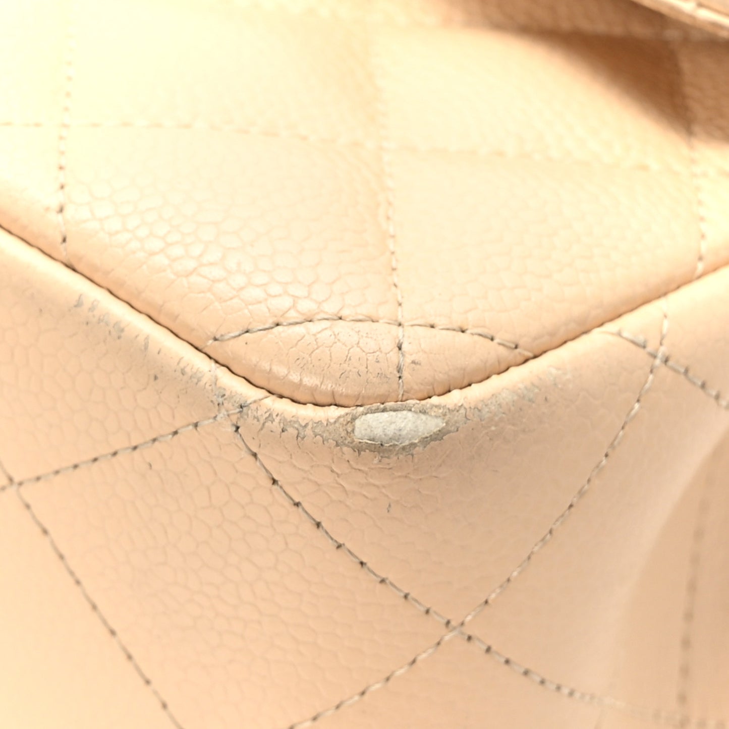 Caviar Quilted Jumbo Double Flap Beige