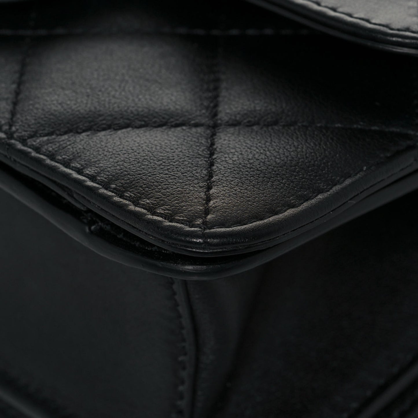 Calfskin Quilted Small Top Handle Flap Black